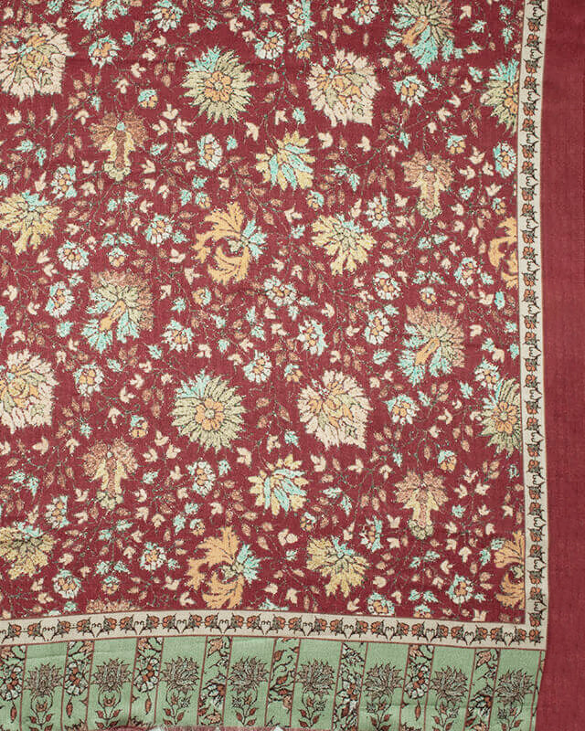 Maroon And Mellow Yellow Floral Pattern Digital Print Gadwal Silk Dupatta With Tassels - Fabcurate