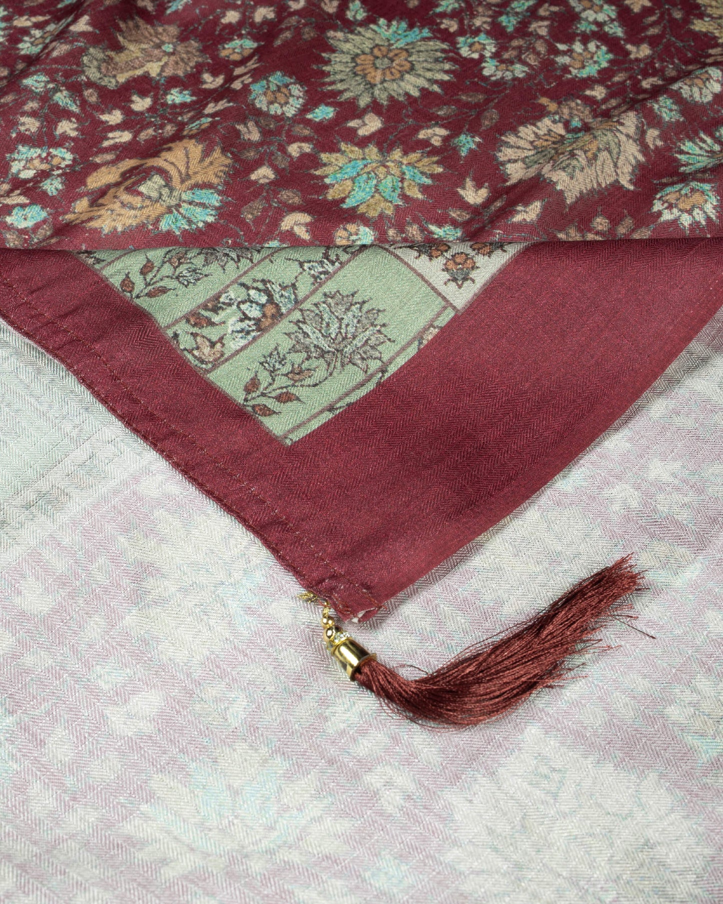 Maroon And Mellow Yellow Floral Pattern Digital Print Gadwal Silk Dupatta With Tassels