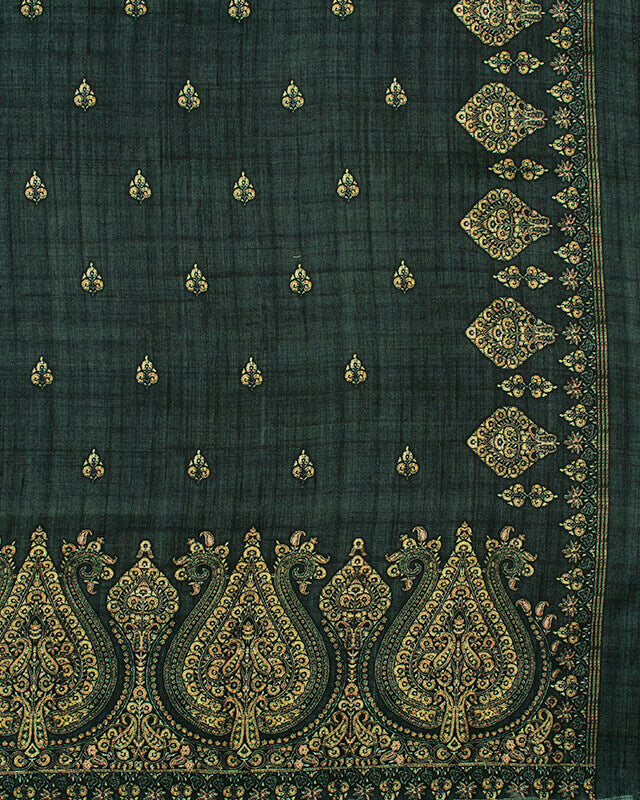 Dark Grey And Beige Booti Pattern Digital Print Gadwal Silk Dupatta With Tassels - Fabcurate
