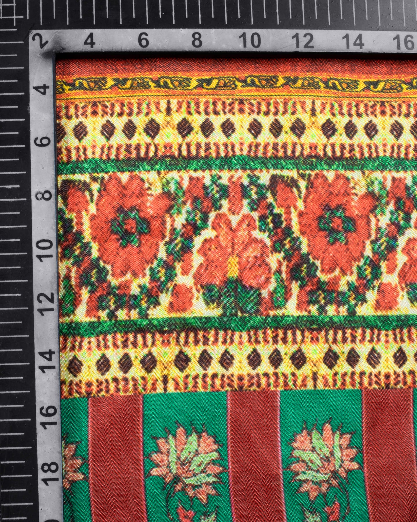 Orange And Indian Red Floral Pattern Digital Print Satin Borderd Gadwal Silk Dupatta With Tassels - Fabcurate