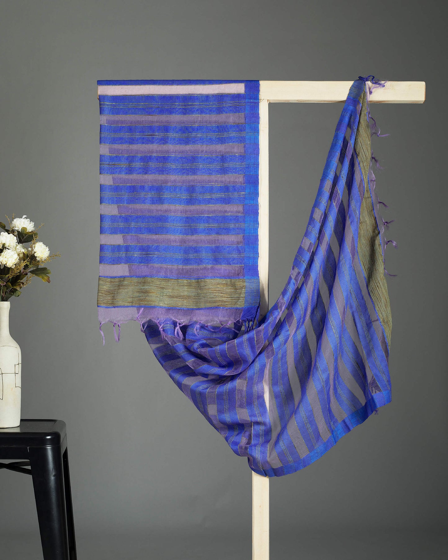 Royal Blue Stripes Pattern Woven Bhagalpuri Viscose Silk Dupatta - Fabcurate