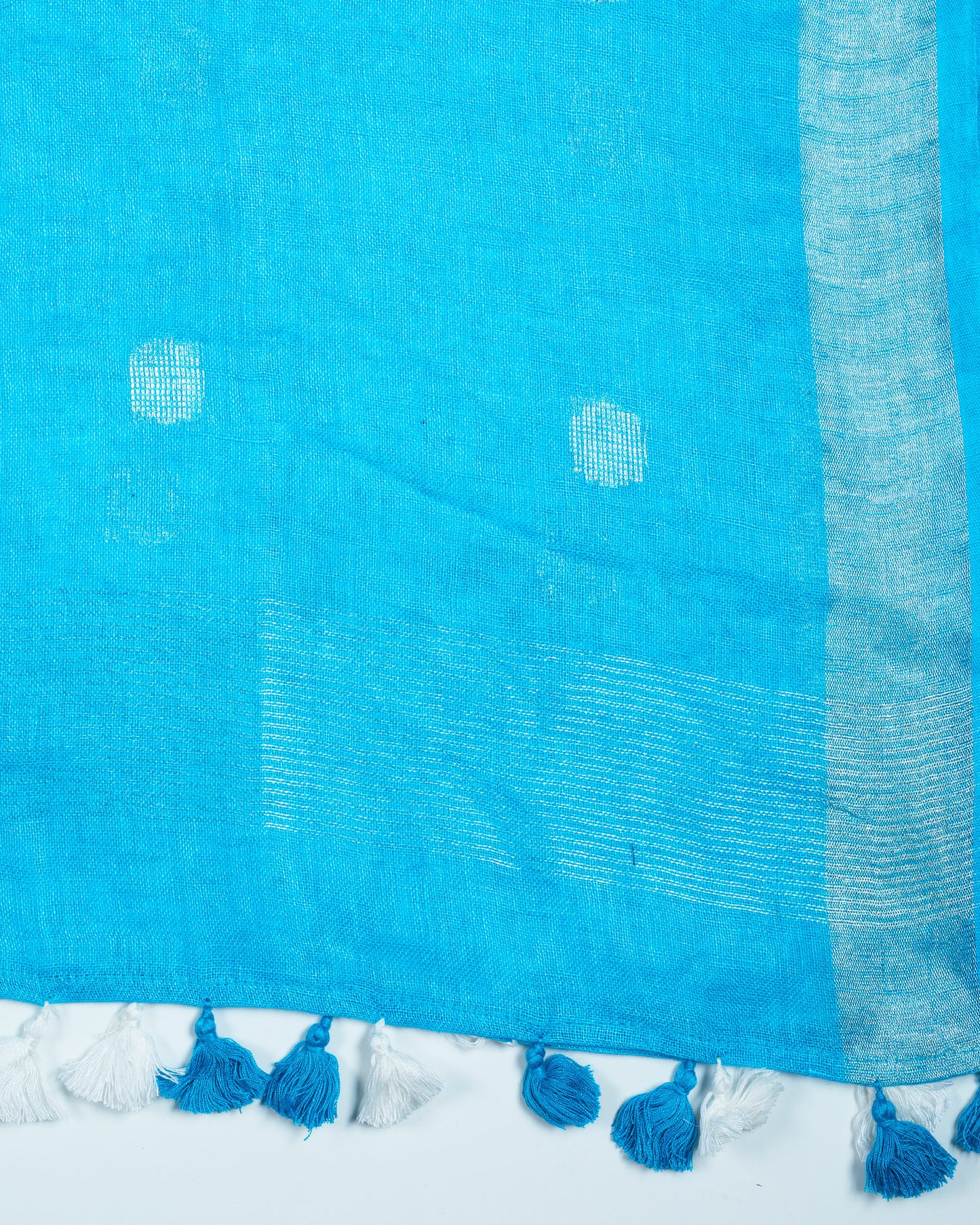 Sky Blue And Silver Booti Pattern Woven Bhagalpuri Premium Lurex Linen Dupatta - Fabcurate