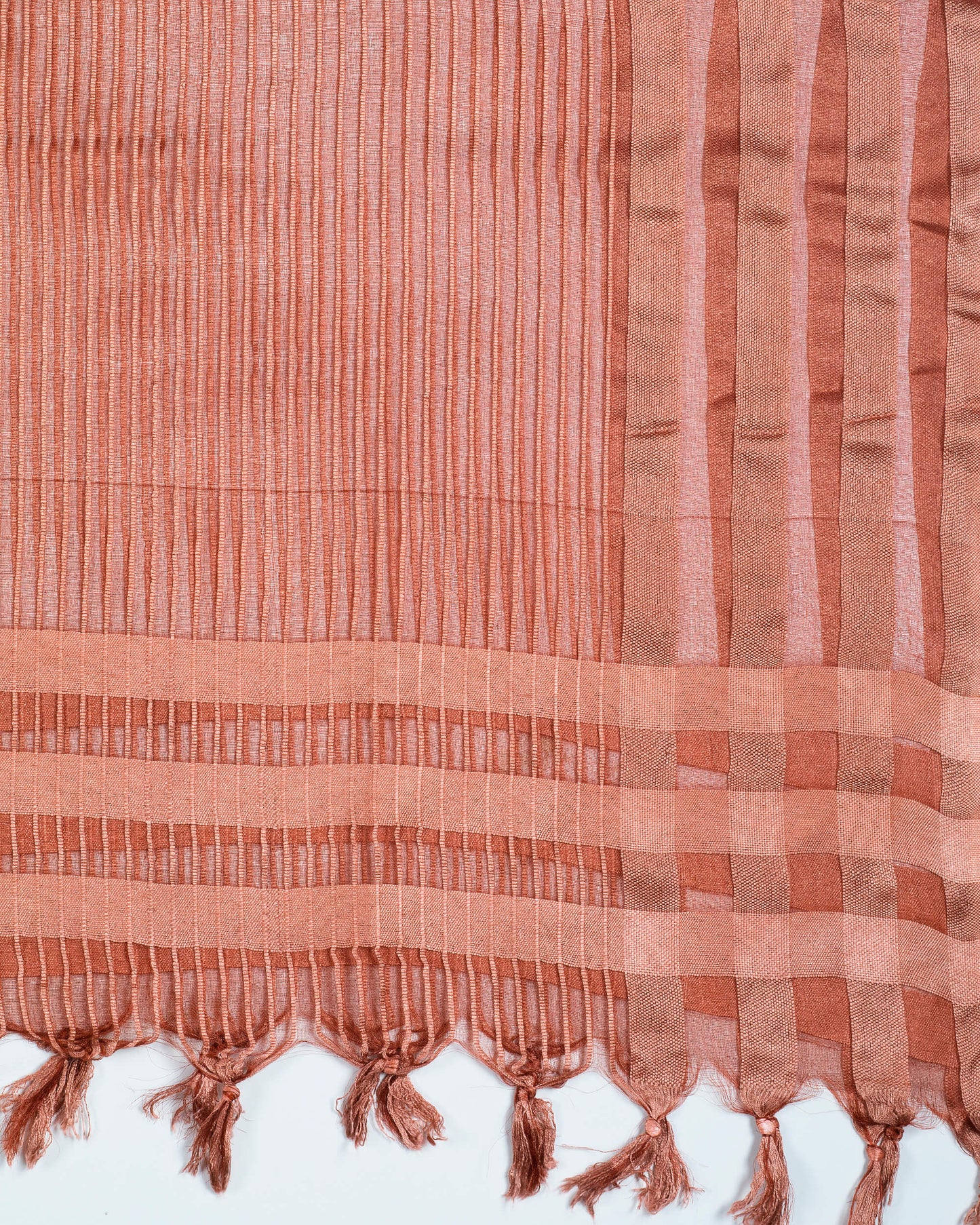 Brown And Peach Stripes Pattern Woven Bhagalpuri Viscose By Tusser Silk Dupatta - Fabcurate