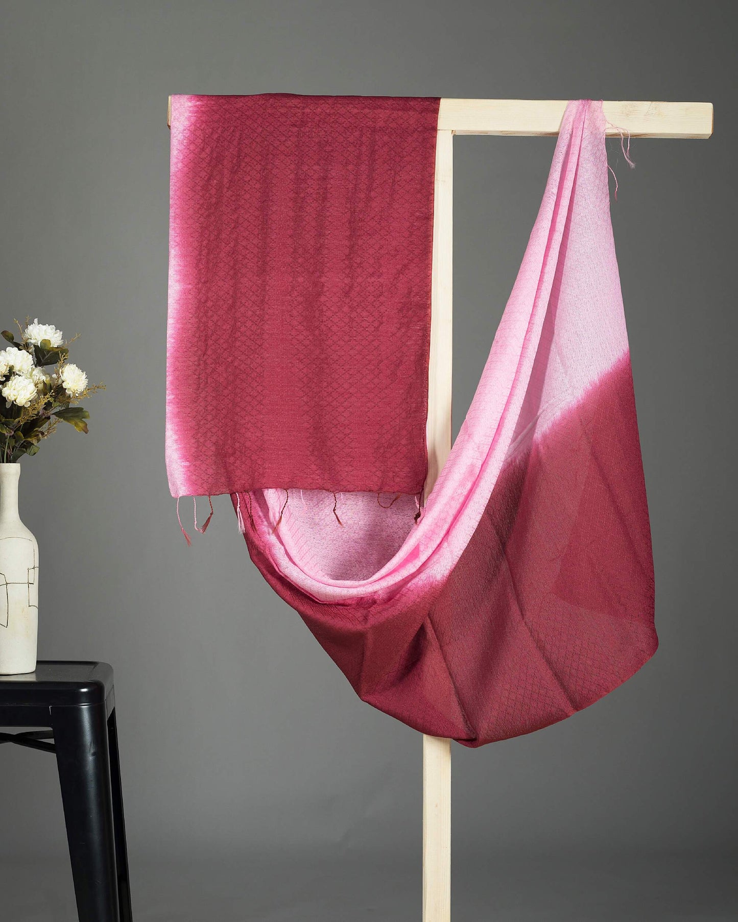 Maroon And Pink Tie & Dye Pattern Woven Bhagalpuri Premium Dobby Viscose Silk Dupatta - Fabcurate