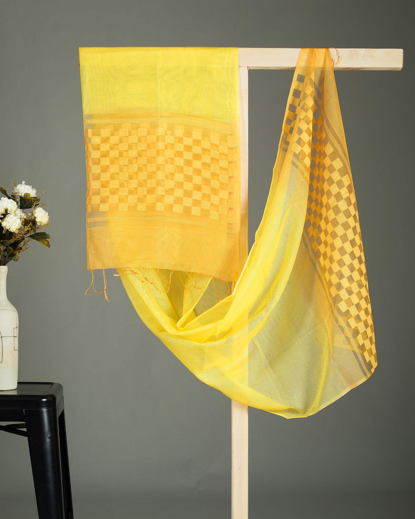 Yellow Tie & Dye Pattern Woven Bhagalpuri Dobby Viscose By Silk Dupatta - Fabcurate