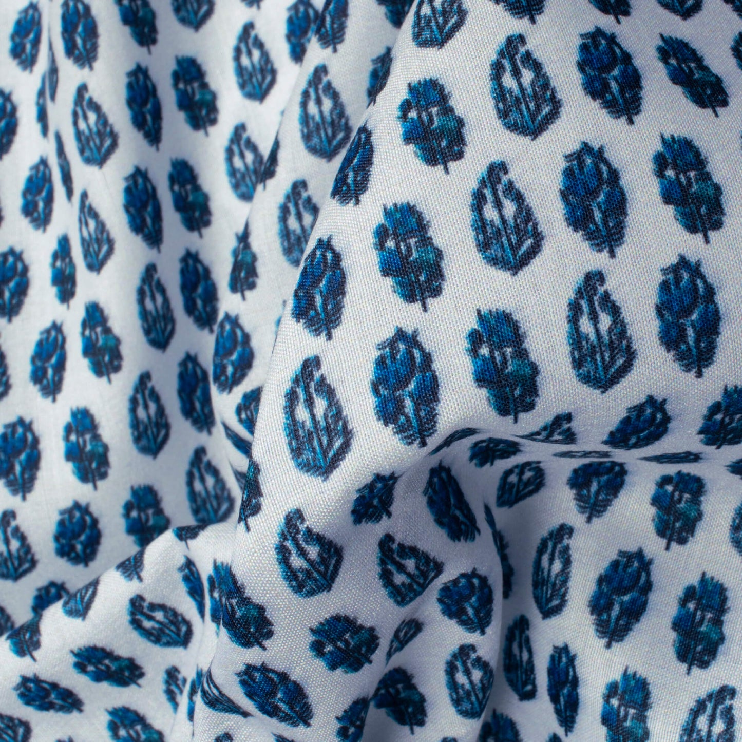 Anjali's Choice Blue And White Paisely Pattern Digital Print Muslin Fabric