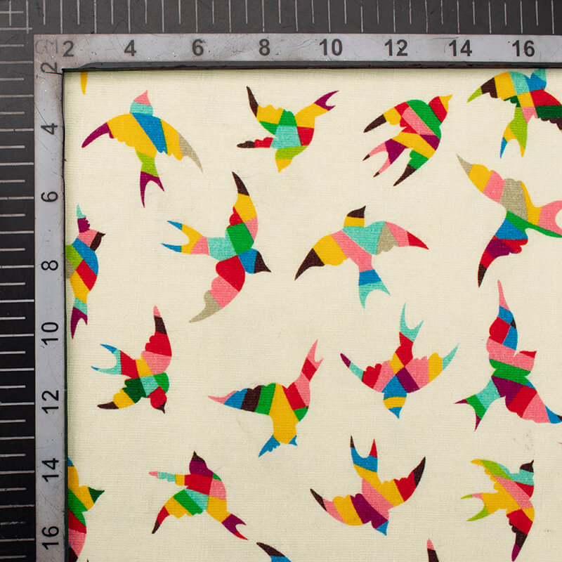 Ivory Cream Animal Pattern Digital Print Rayon Slub Lycra Fabric - Fabcurate