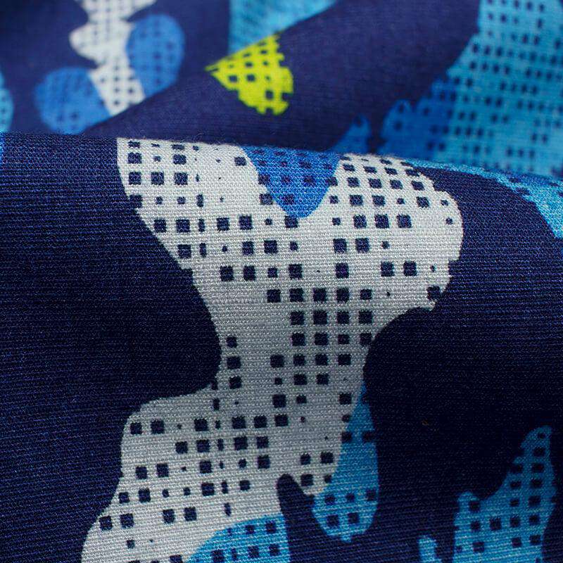 Blue And White Abstract Pattern Digital Print Rayon Slub Lycra Fabric - Fabcurate
