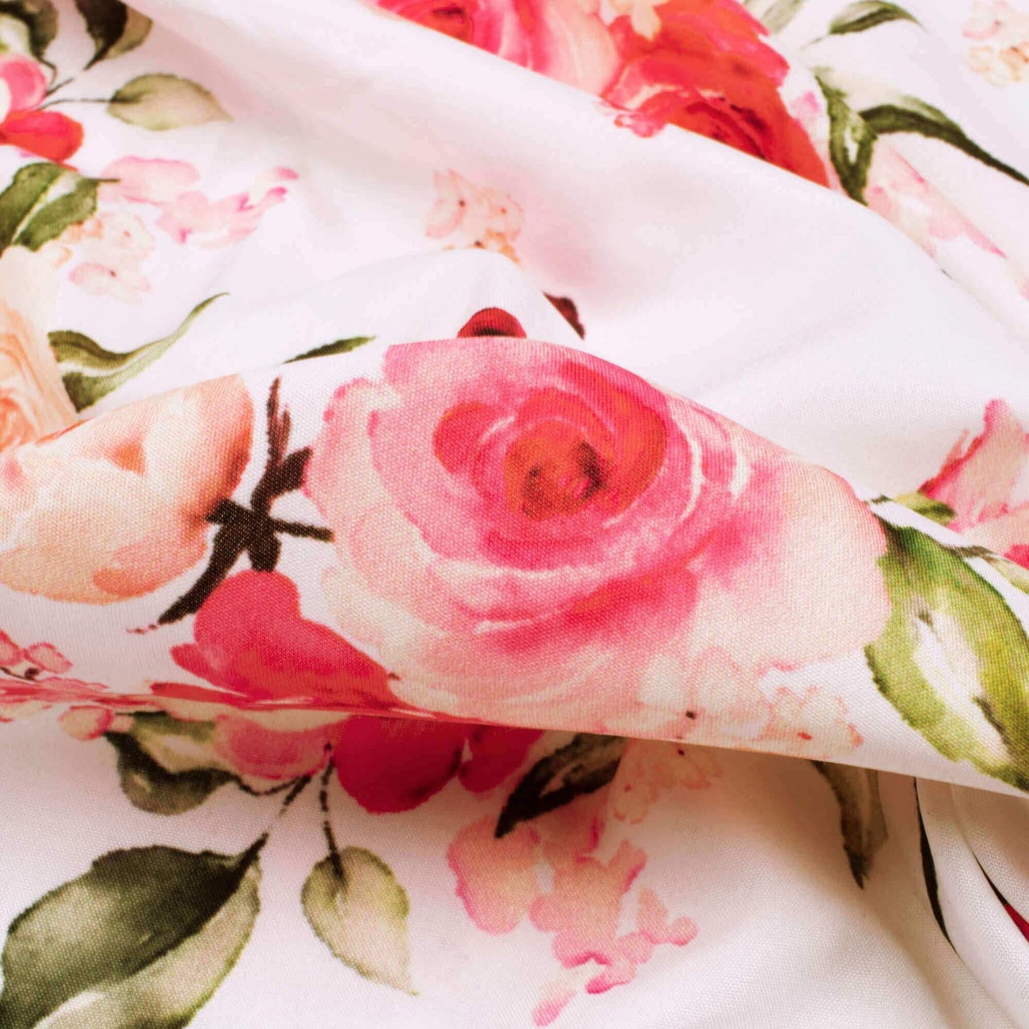 White And Pink Floral Pattern Digital Print Ultra Premium Butter Crepe Fabric - Fabcurate