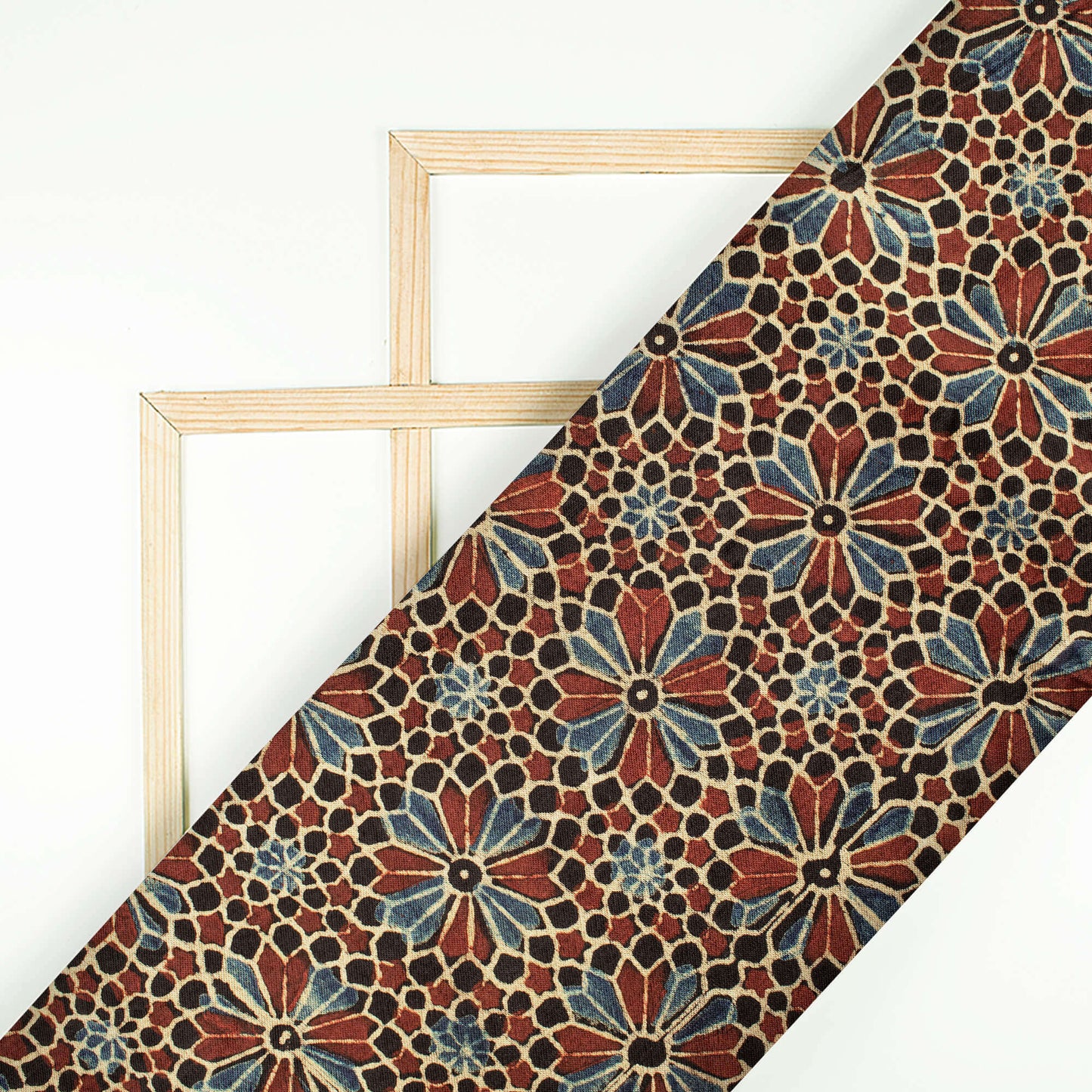 Black And Maroon Floral Pattern Ajrakh Handblock Natural Dye Mashru Silk Fabric - Fabcurate