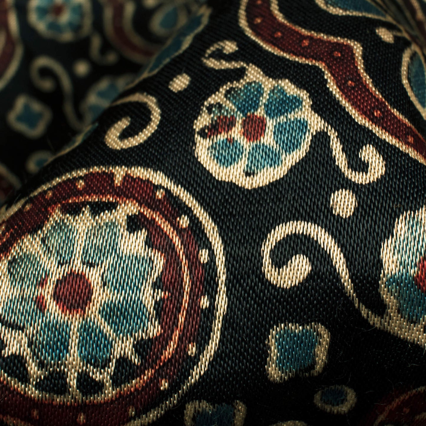 Black And Maroon Floral Pattern Ajrakh Handblock Natural Dye Mashru Silk Fabric - Fabcurate