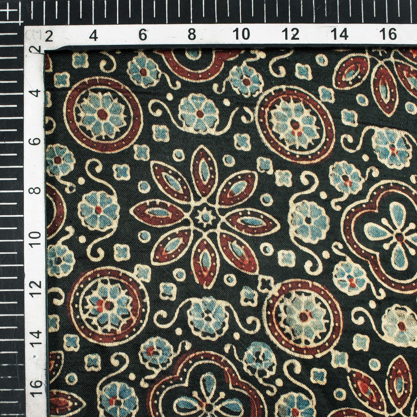 Black And Maroon Floral Pattern Ajrakh Handblock Natural Dye Mashru Silk Fabric - Fabcurate