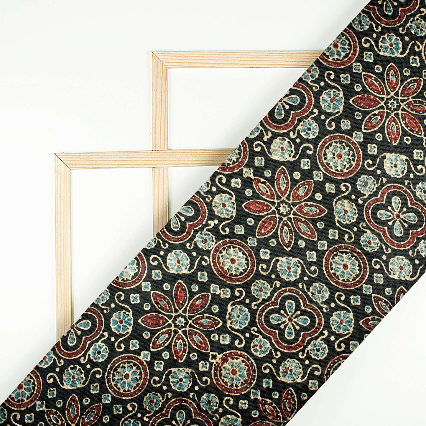 Black And Maroon Floral Pattern Ajrakh Handblock Natural Dye Mashru Silk Fabric - Fabcurate