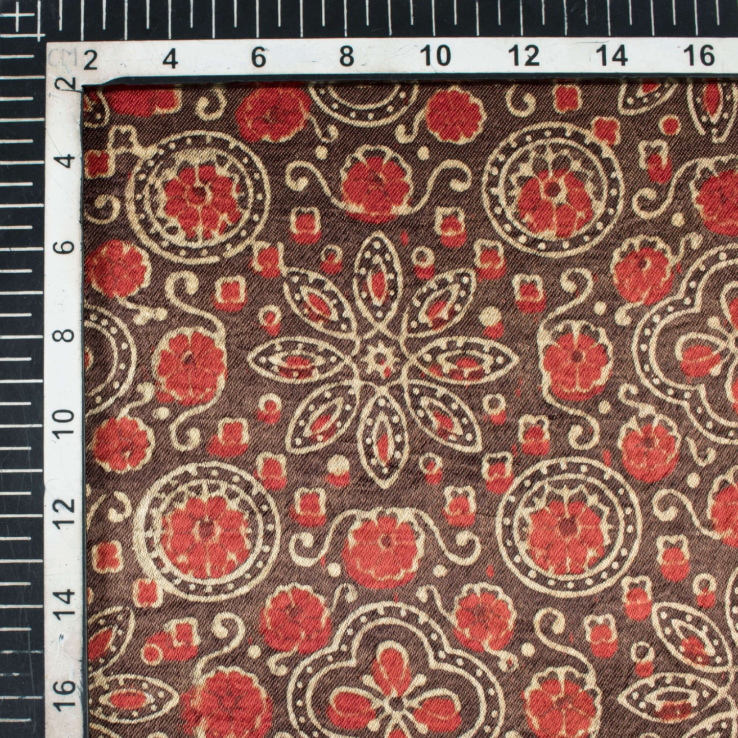 Shadow Grey And Red Floral Floral Pattern Ajrakh Handblock Natural Dye Mashru Silk Fabric - Fabcurate