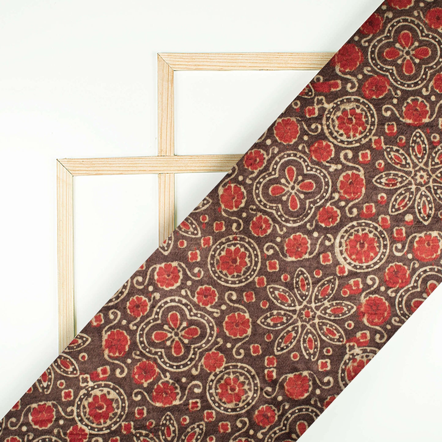 Shadow Grey And Red Floral Floral Pattern Ajrakh Handblock Natural Dye Mashru Silk Fabric - Fabcurate