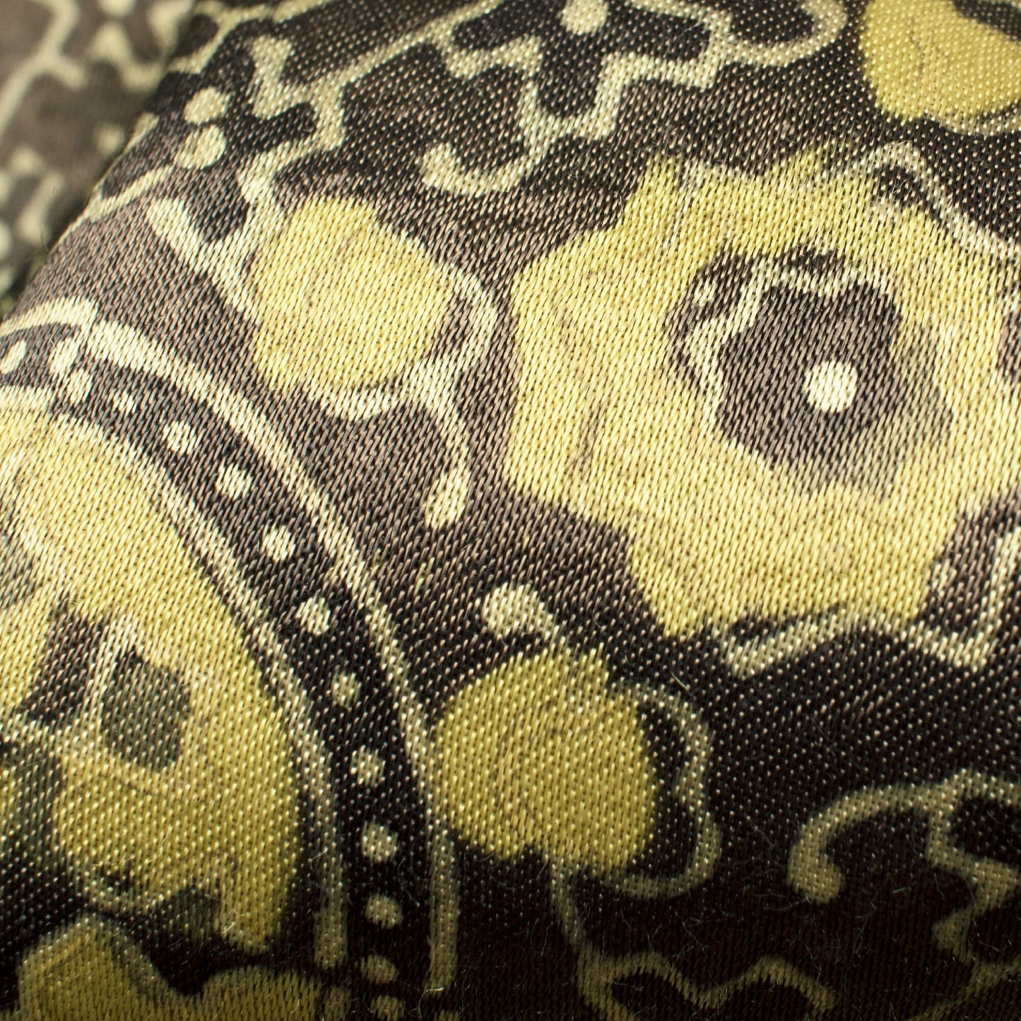 Grey And Flaxen Yellow Traditional Pattern Ajrakh Handblock Natural Dye Mashru Silk Fabric