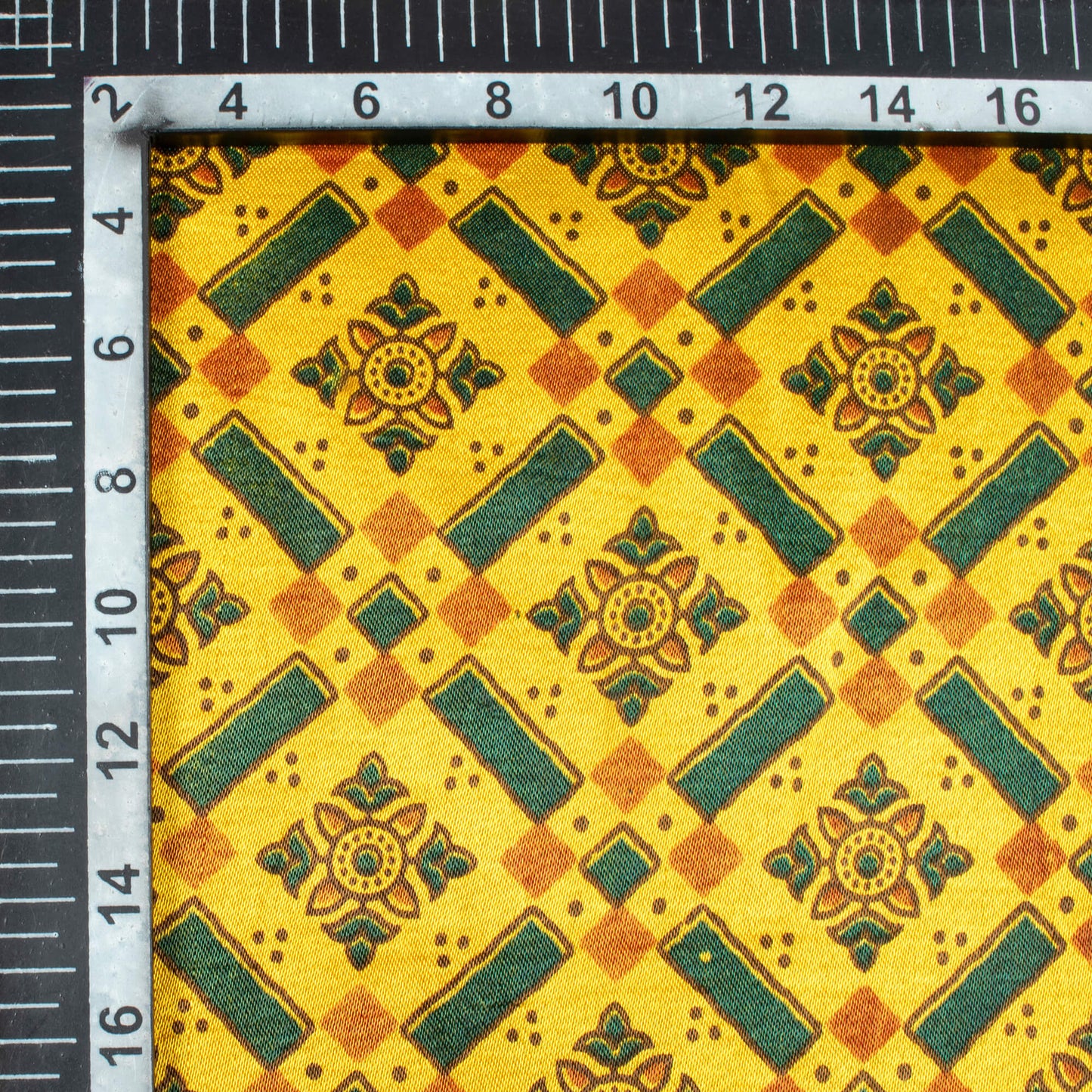 Tuscany Yellow And Sacramento Green Traditional Pattern Ajrakh Screen Print Natural Dye Mashru Silk Fabric