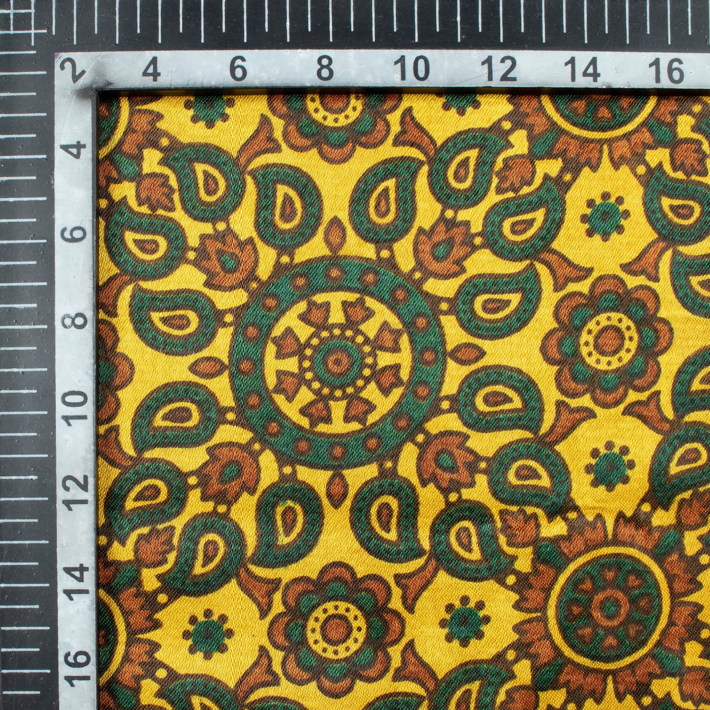 Tuscany Yellow And Sacramento Green Paisley Pattern Ajrakh Screen Print Natural Dye Mashru Silk Fabric