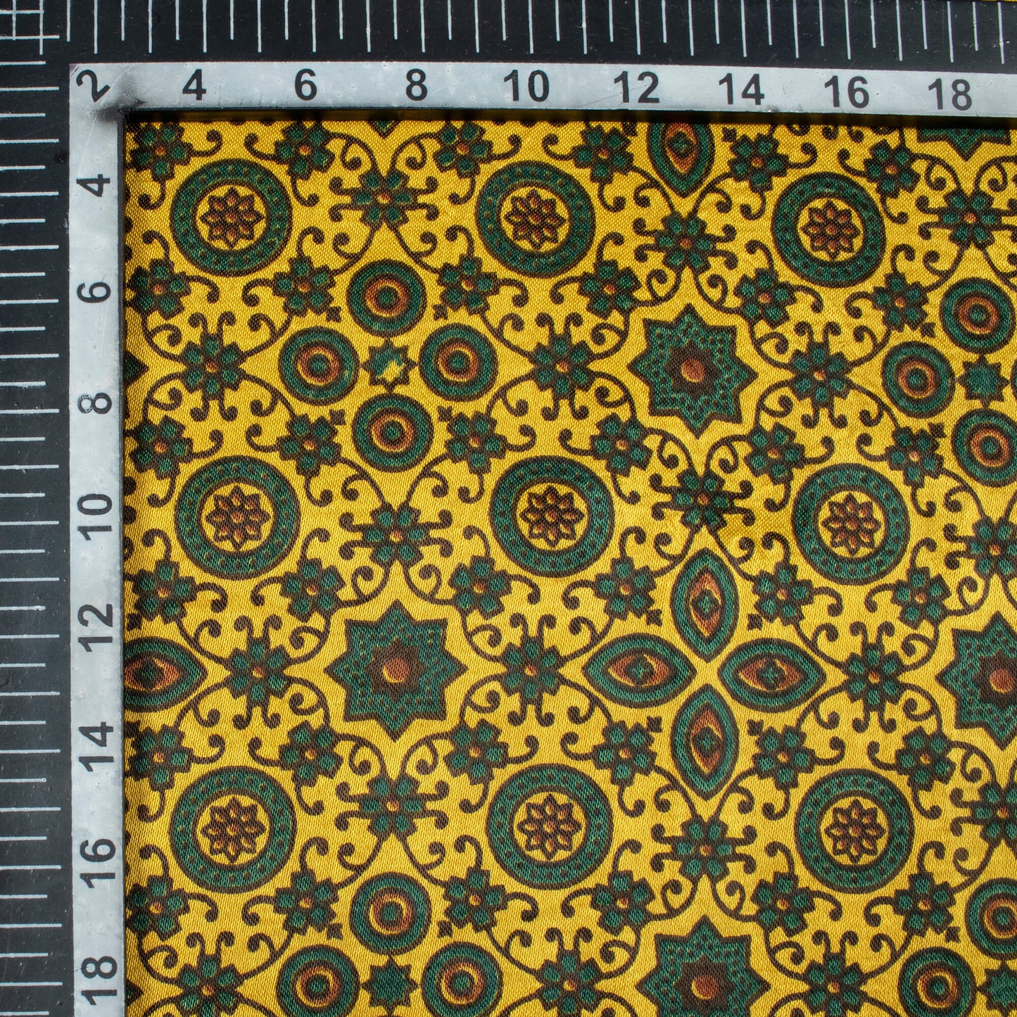 Tuscany Yellow And Sacramento Green Traditional Pattern Ajrakh Screen Print Natural Dye Mashru Silk Fabric