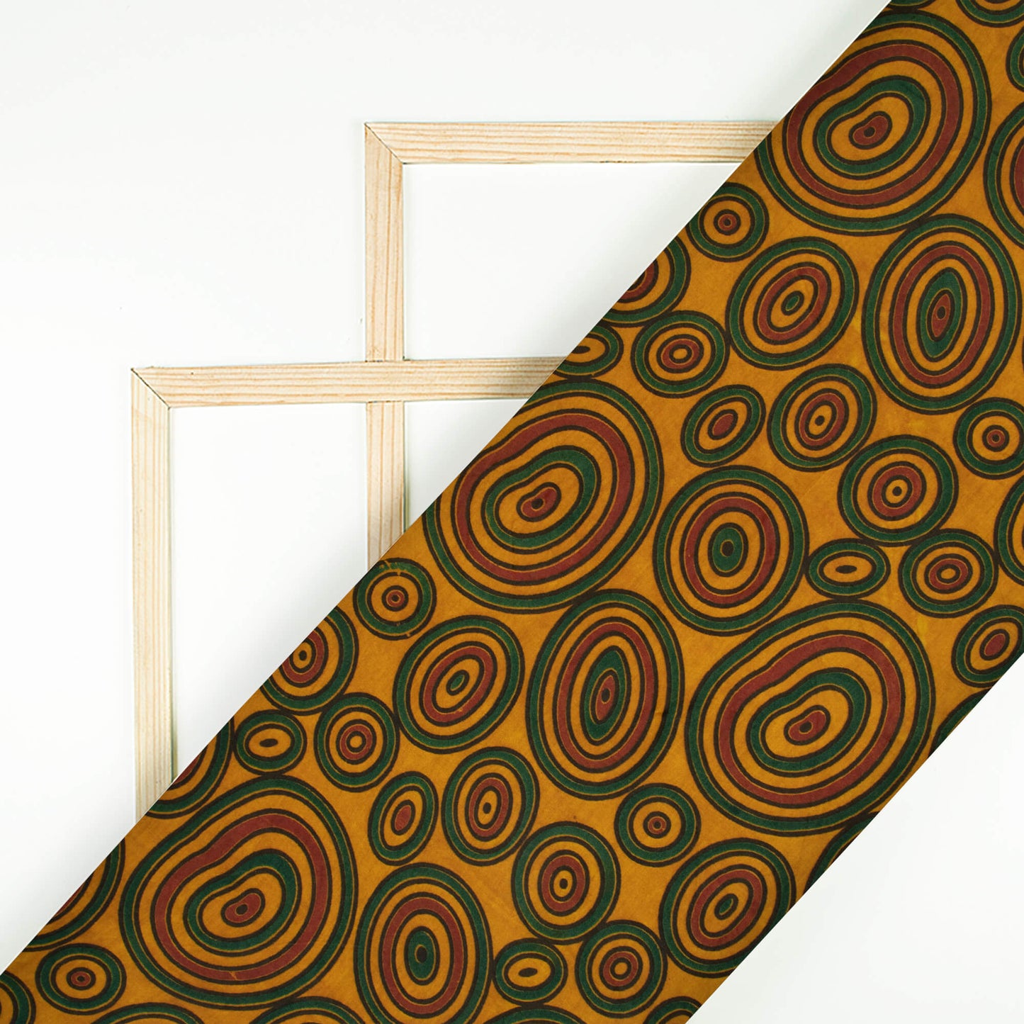 Dijon Yellow And Green Geometric Pattern Ajrakh Screen Print Viscose Modal Satin Fabric