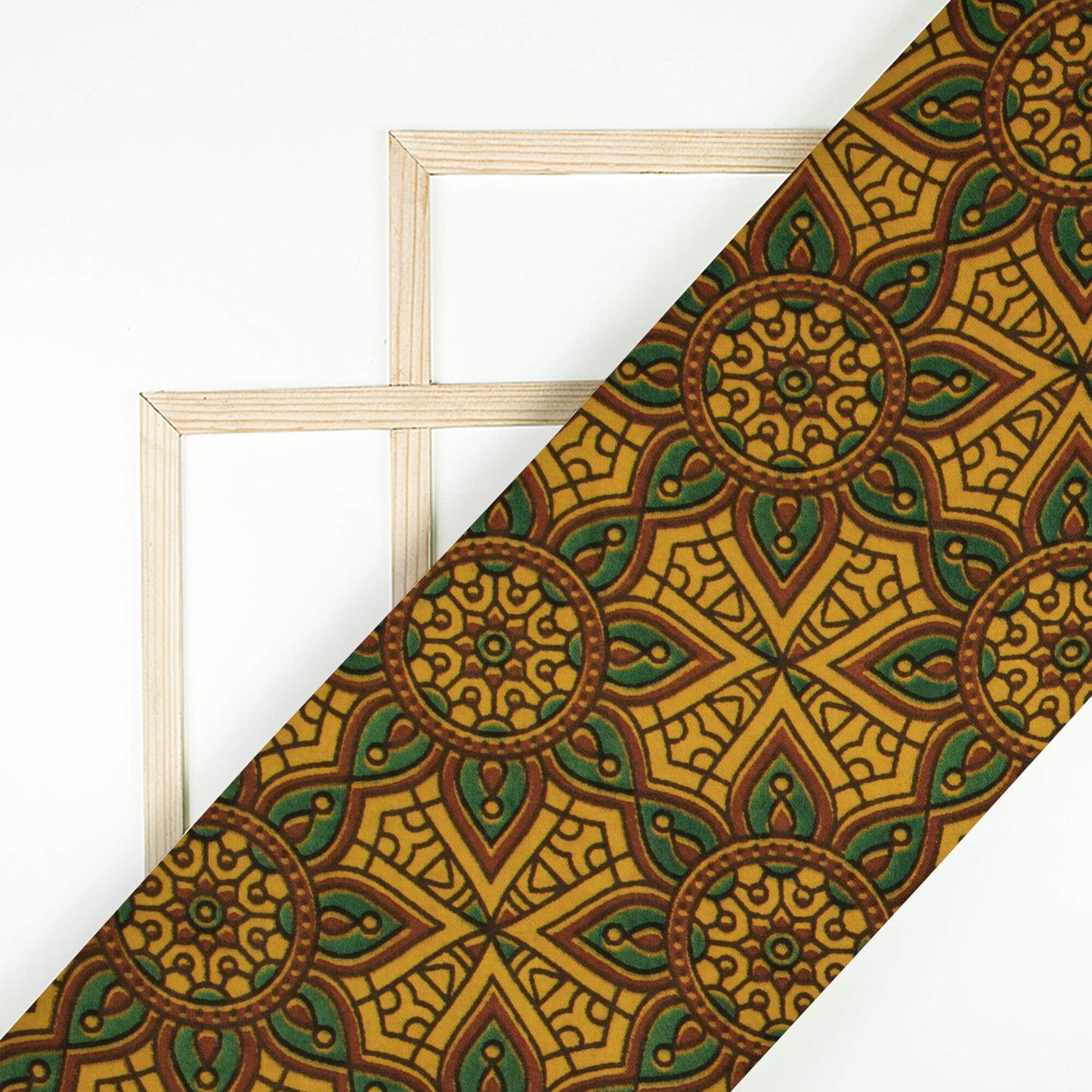 Amber Yellow And Green Traditional Pattern Ajrakh Screen Print Viscose Modal Satin Fabric