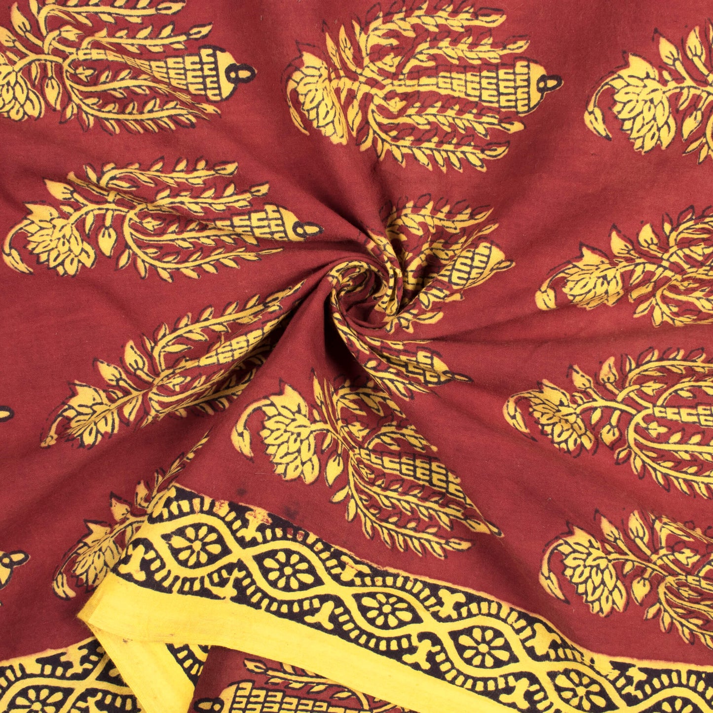 Red And Yellow Floral Pattern Bagh Print Handblock Natural Dye Cotton Fabric
