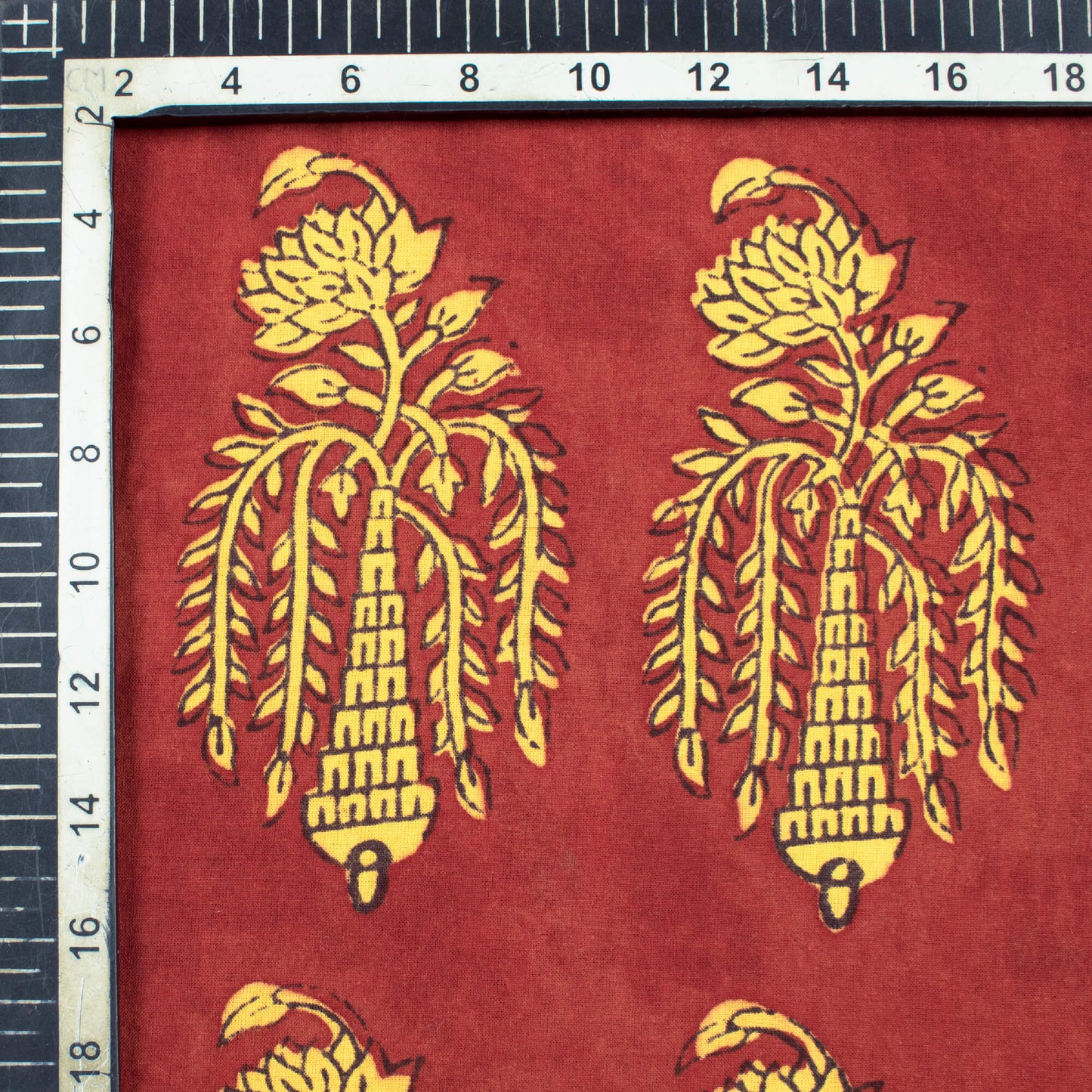 Red And Yellow Floral Pattern Bagh Print Handblock Natural Dye Cotton Fabric