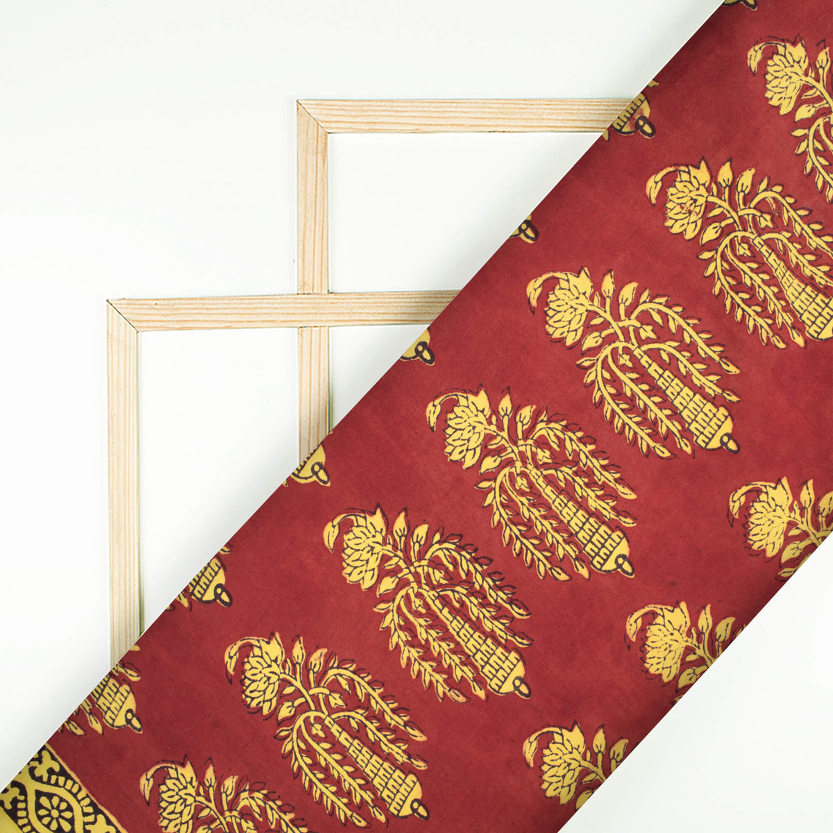 Red And Yellow Floral Pattern Bagh Print Handblock Natural Dye Cotton Fabric