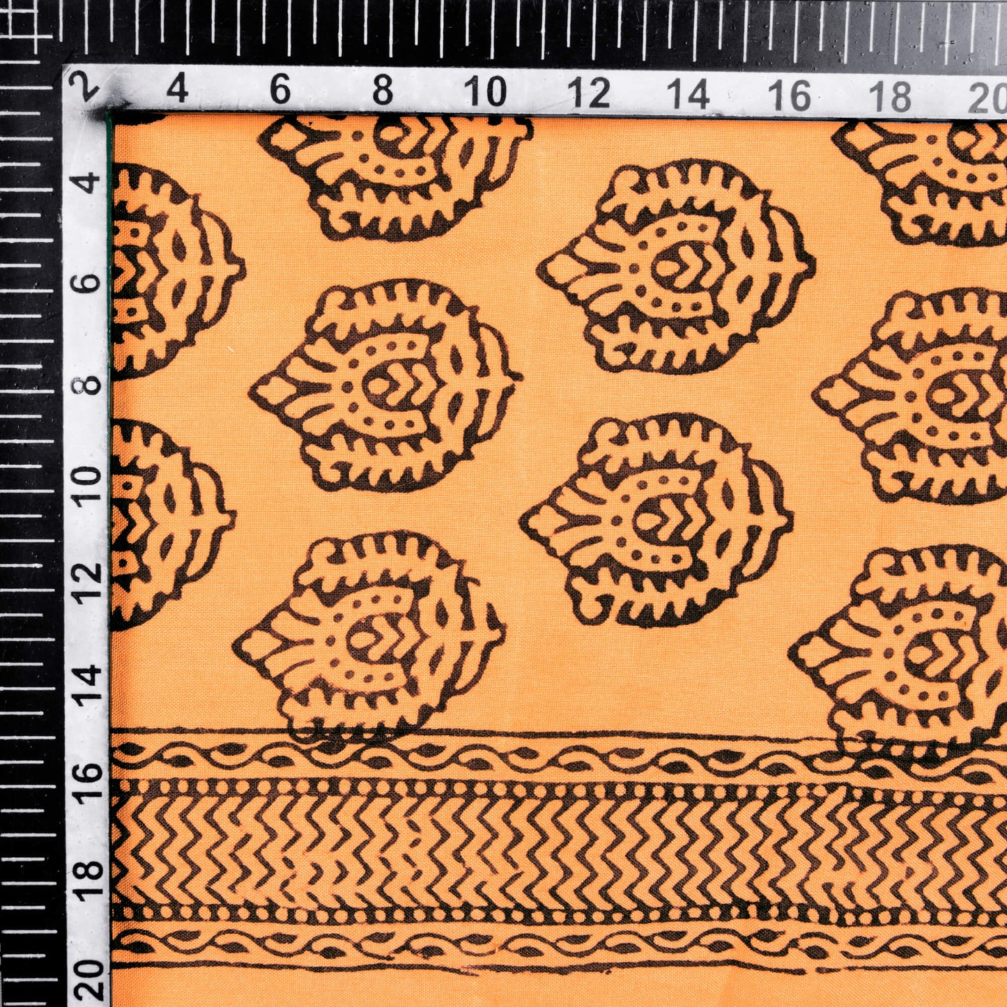 Apricot Orange And Black Booti Pattern Bagh Print Handblock Natural Dye Rayon Fabric