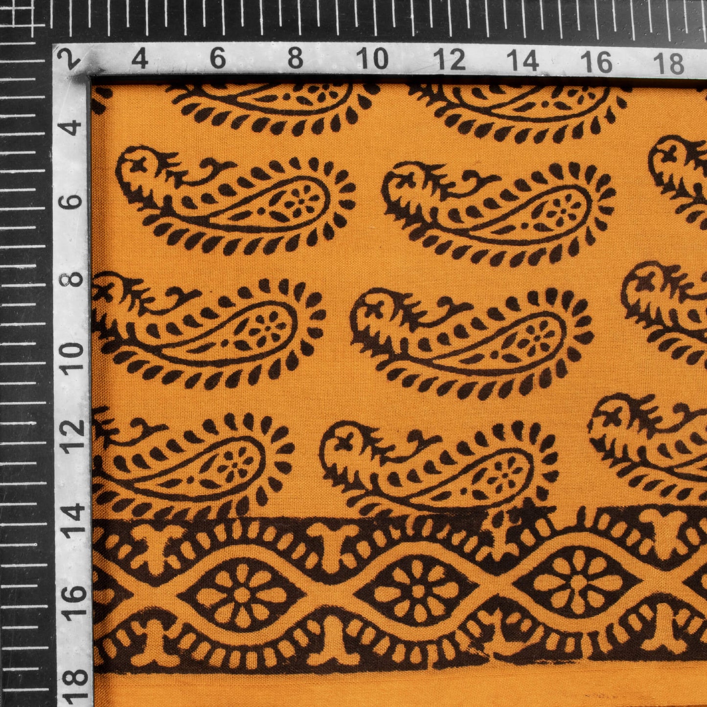 Dijon Yellow And Black Paisely Pattern Bagh Print Handblock Natural Dye Rayon Fabric