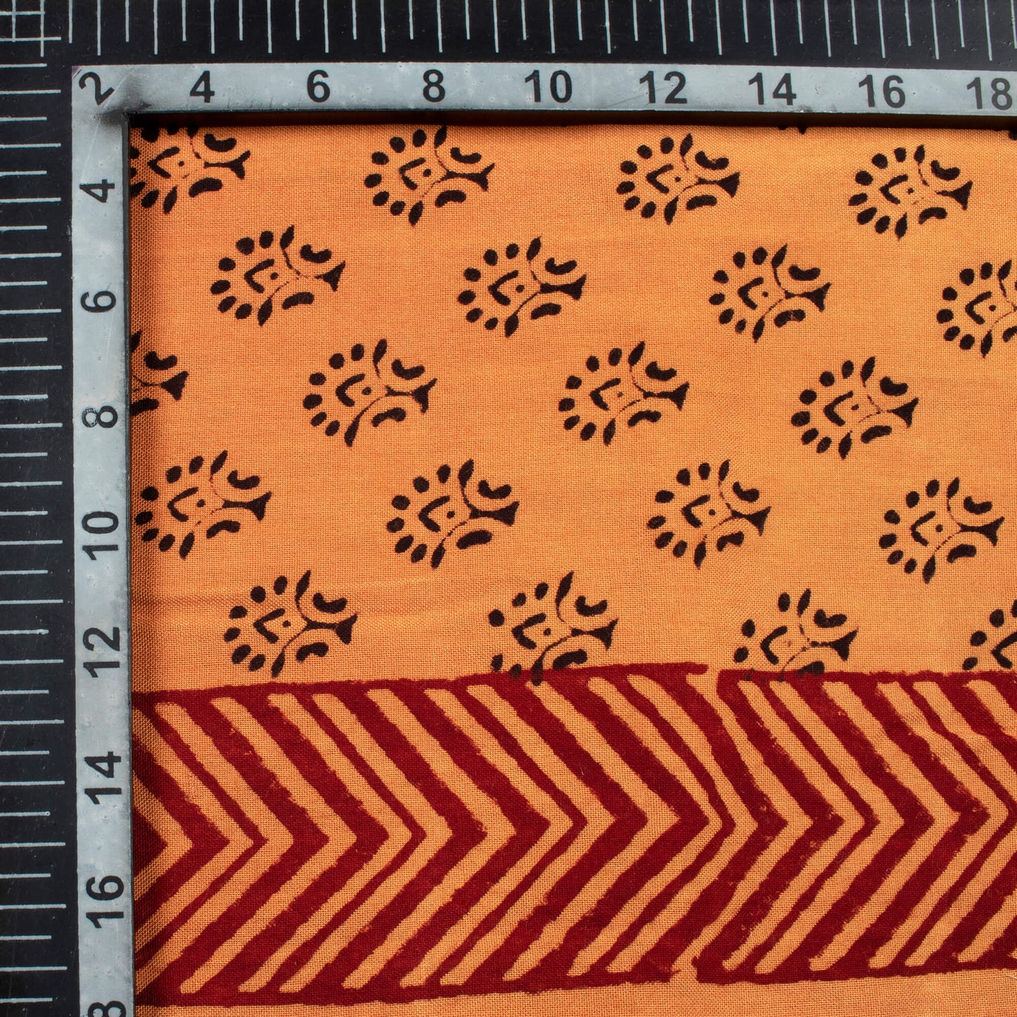Cider Orange And Black Botti Pattern Bagh Print Handblock Natural Dye Rayon Fabric