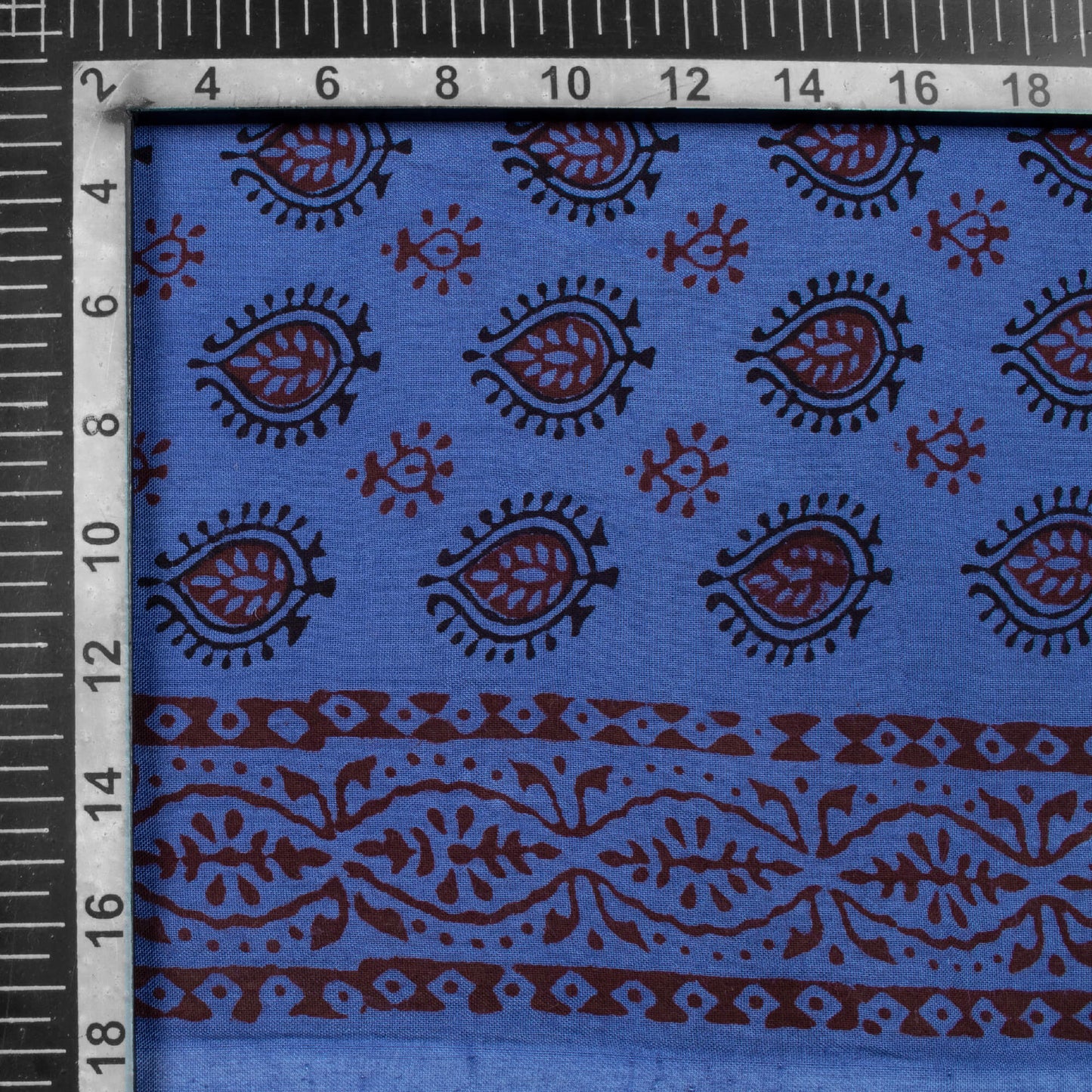 Yale Blue And Dark Purple Botti Pattern Bagh Print Handblock Natural Dye Rayon Fabric