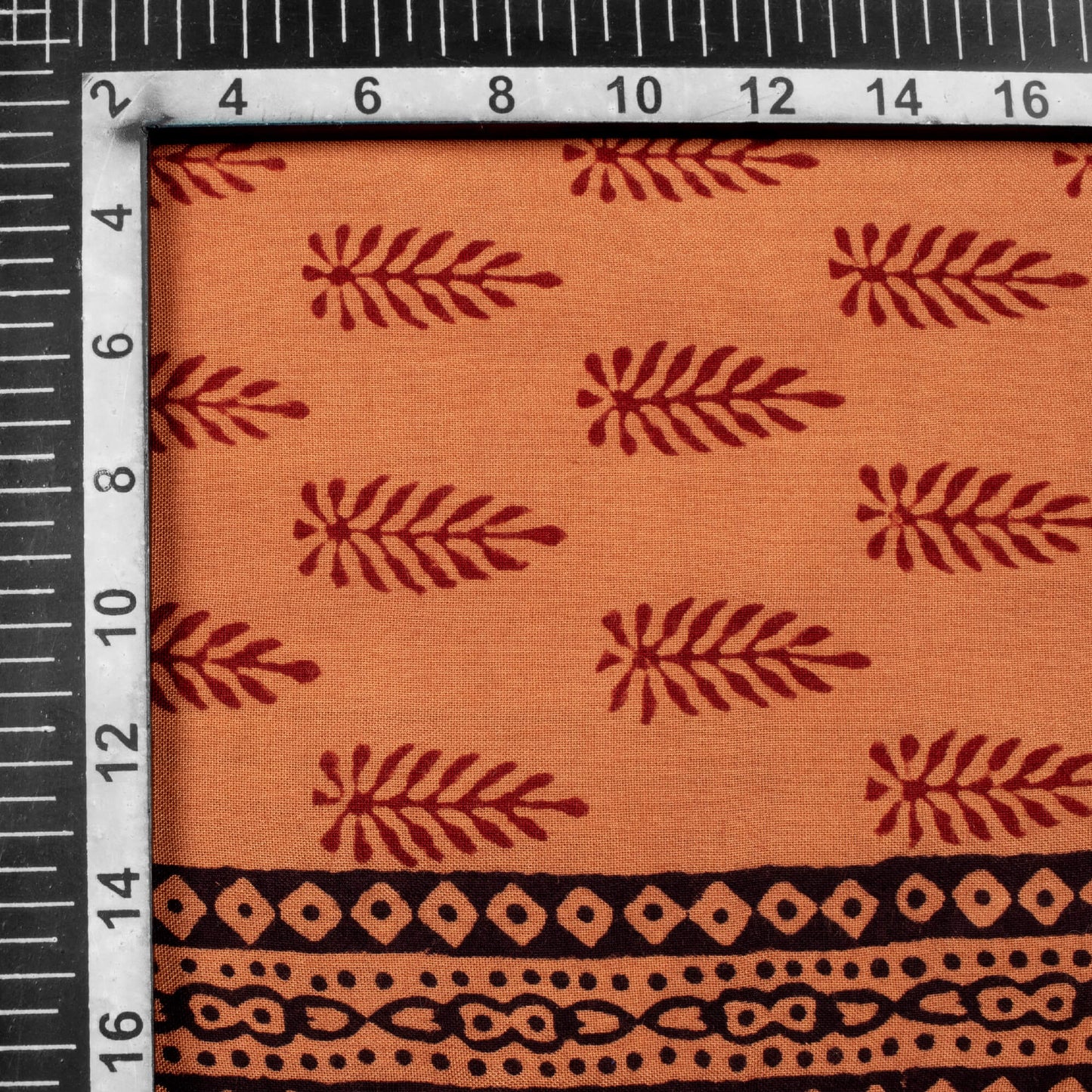 Cider Orange And Maroon Botti Pattern Bagh Print Handblock Natural Dye Rayon Fabric