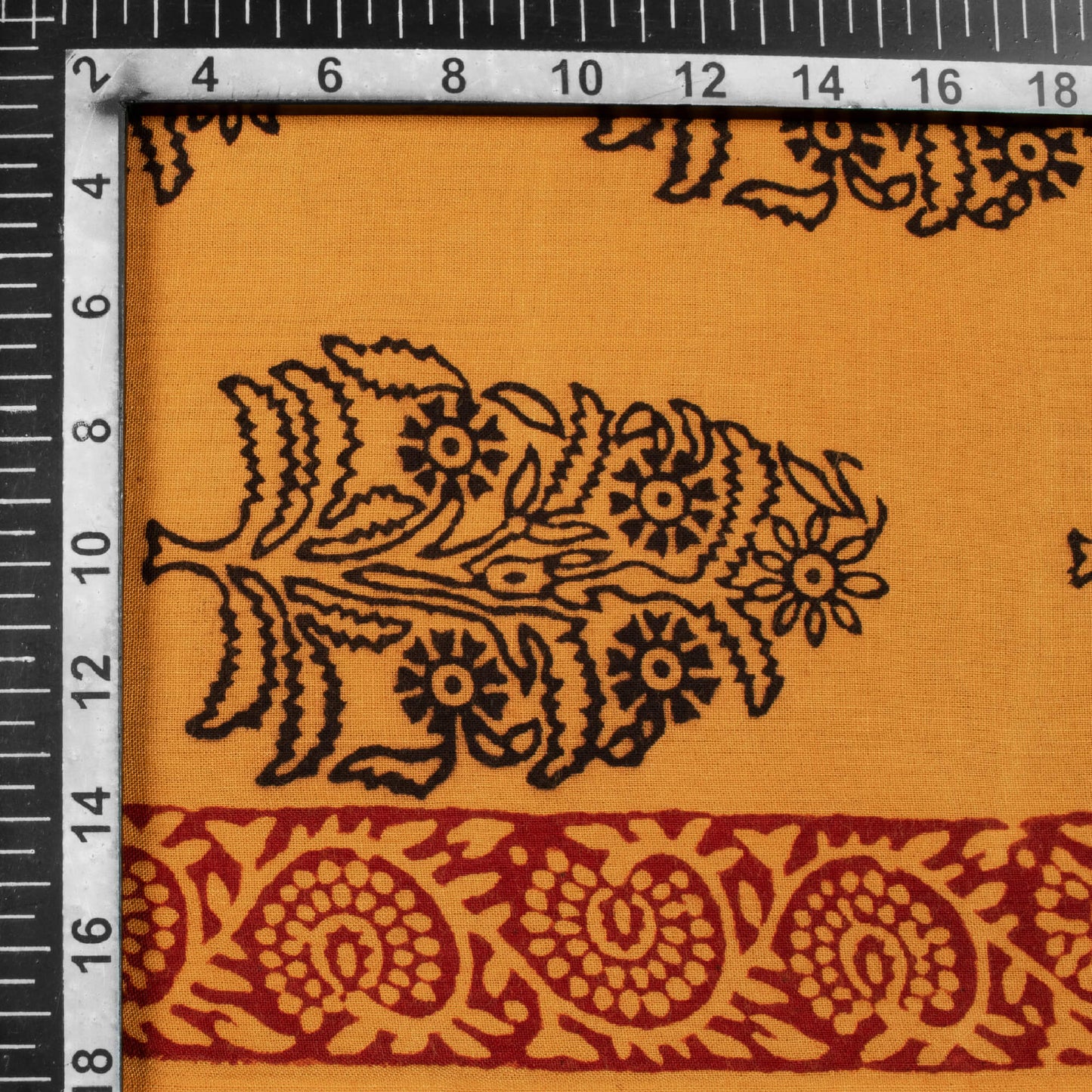 Dijon Yellow And Black Floral Pattern Bagh Print Handblock Natural Dye Rayon Fabric