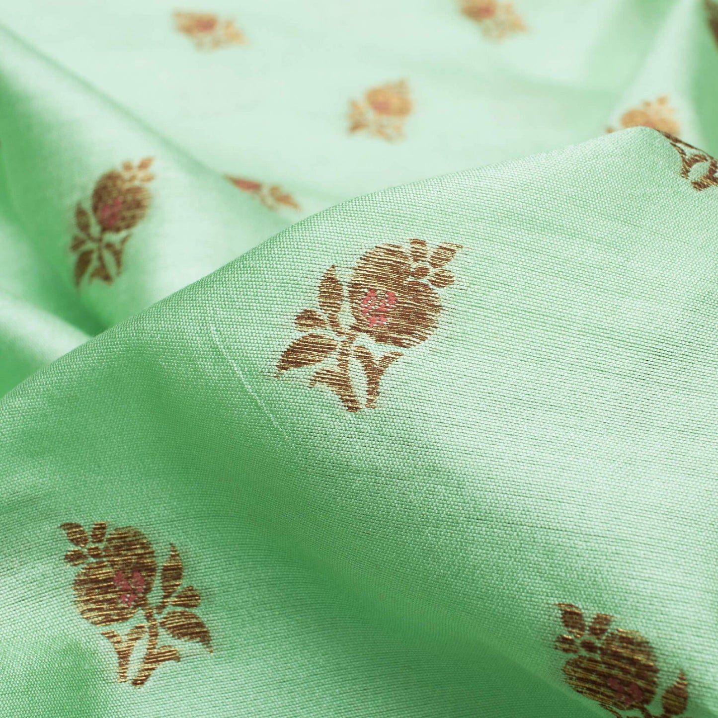 Pistachio Green Booti Pattern Zari Jacquard Pure Banarasi Chanderi Fabric