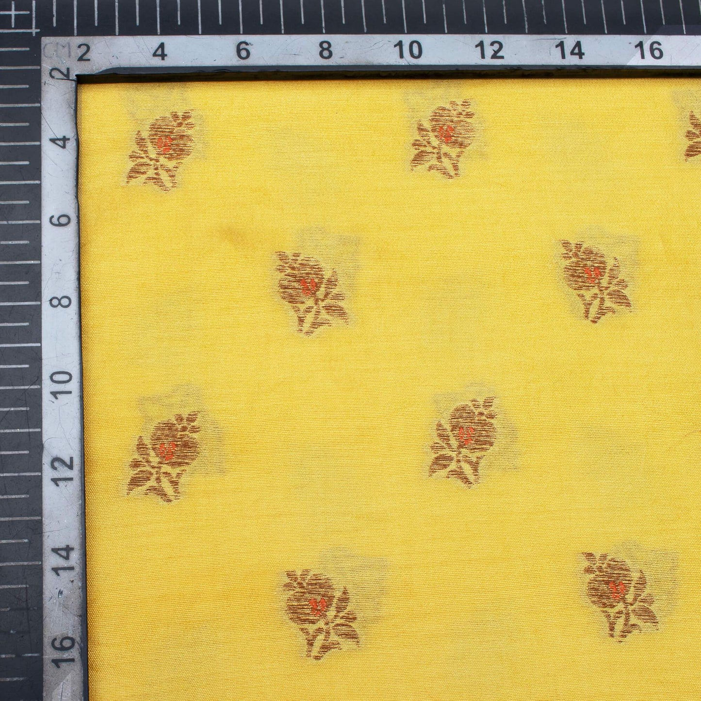 Yellow Booti Pattern Zari Jacquard Pure Banarasi Chanderi Fabric