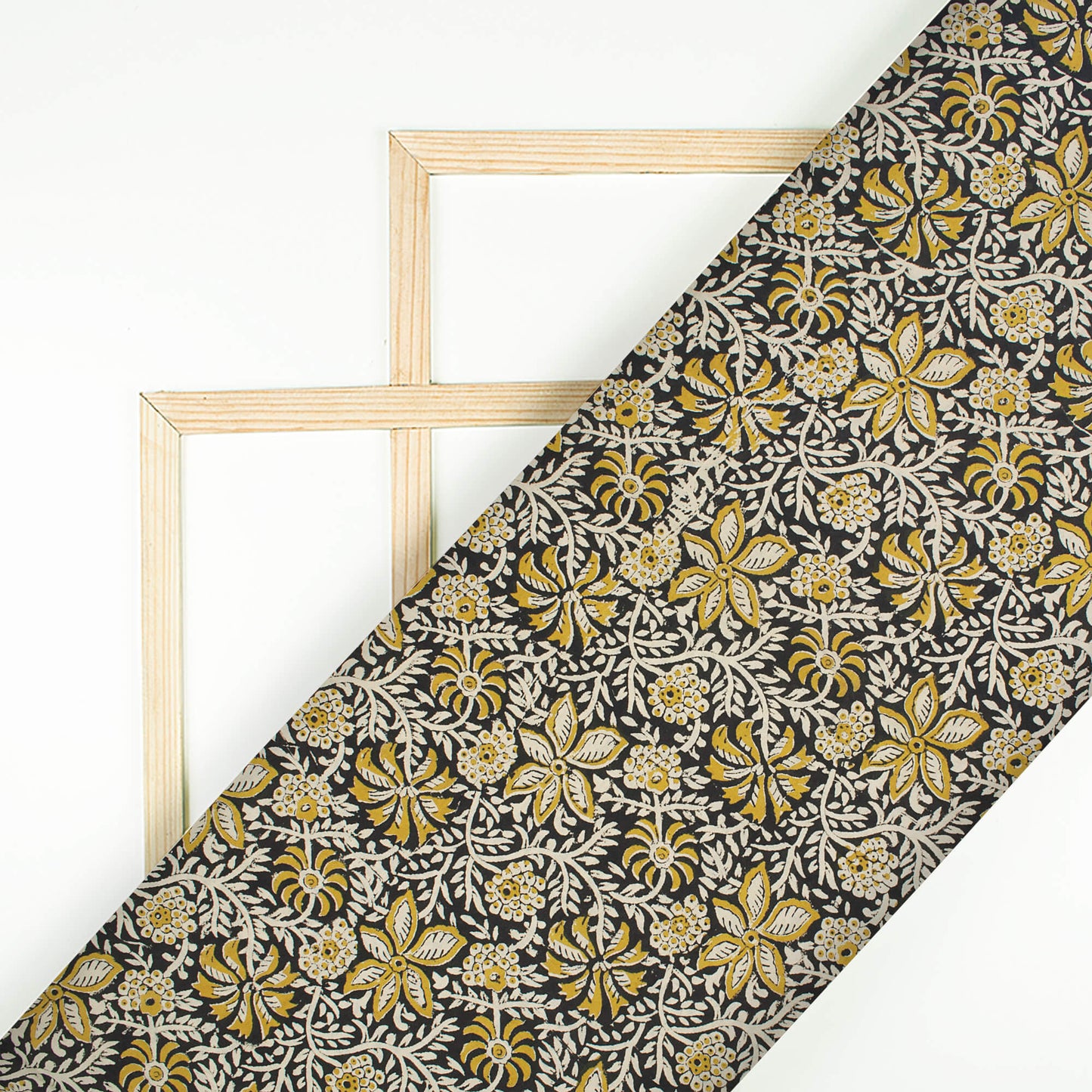 Black And Yellow Floral Pattern Bagru Dabu Handblock Cotton Fabric