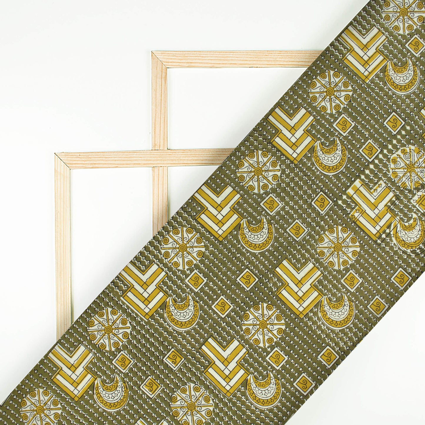 Moss Green And Dijon Yellow Traditional Pattern Bagru Dabu Handblock Cotton Fabric