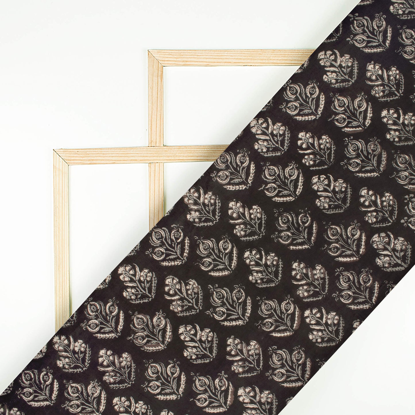 Black And White Floral Pattern Bagru Dabu Handblock Cotton Fabric
