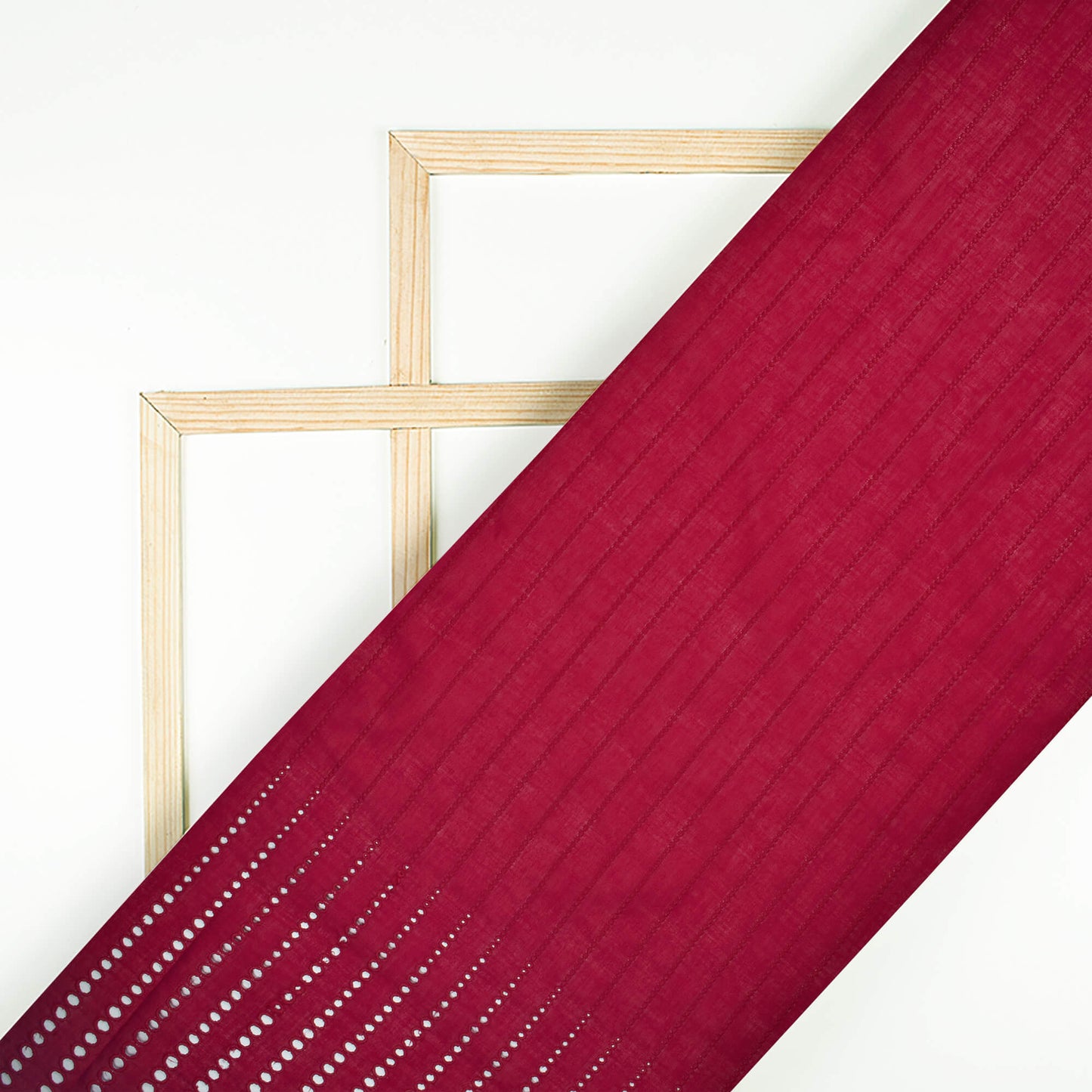 Maroon Stripes Pattern Schiffli Embroidery Cotton Fabric