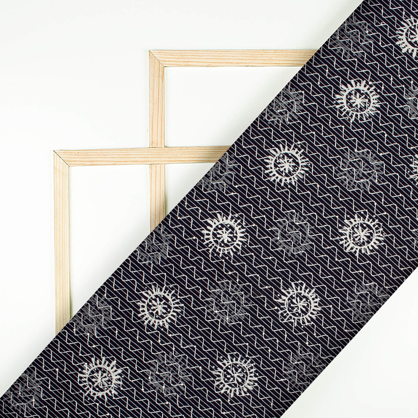 Monochrome Traditional Pattern Sequins Embroidery Handblock Cotton Fabric