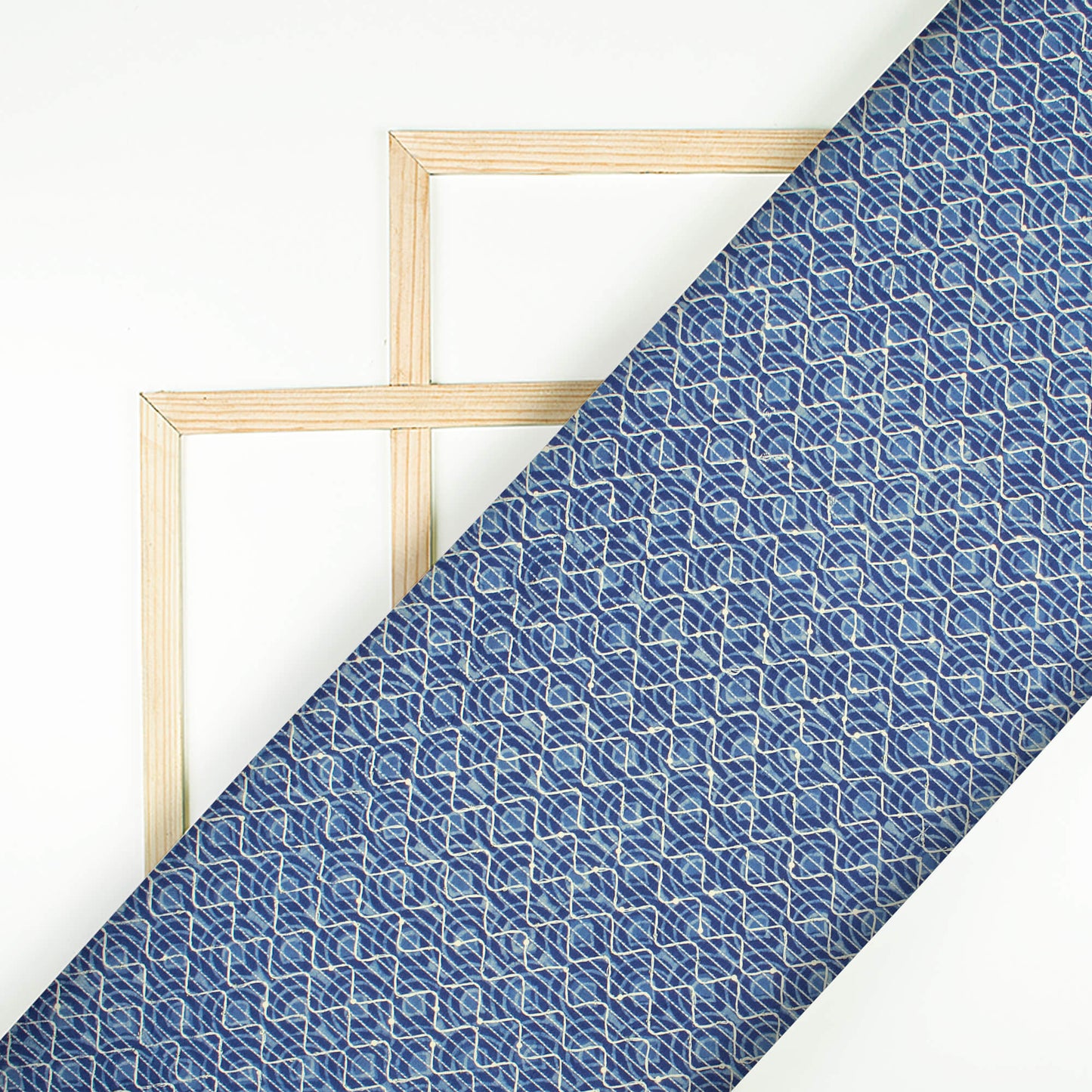 Indigo Trellis Pattern Sequins Embroidery Natural Dye Akola Handblock Cotton Fabric