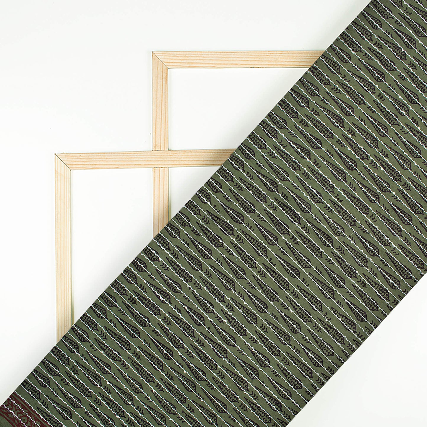 Mineral Green And Black Leaf Pattern Bagh Print Sequins Embroidery Handblock Natural Dye Cotton Fabric