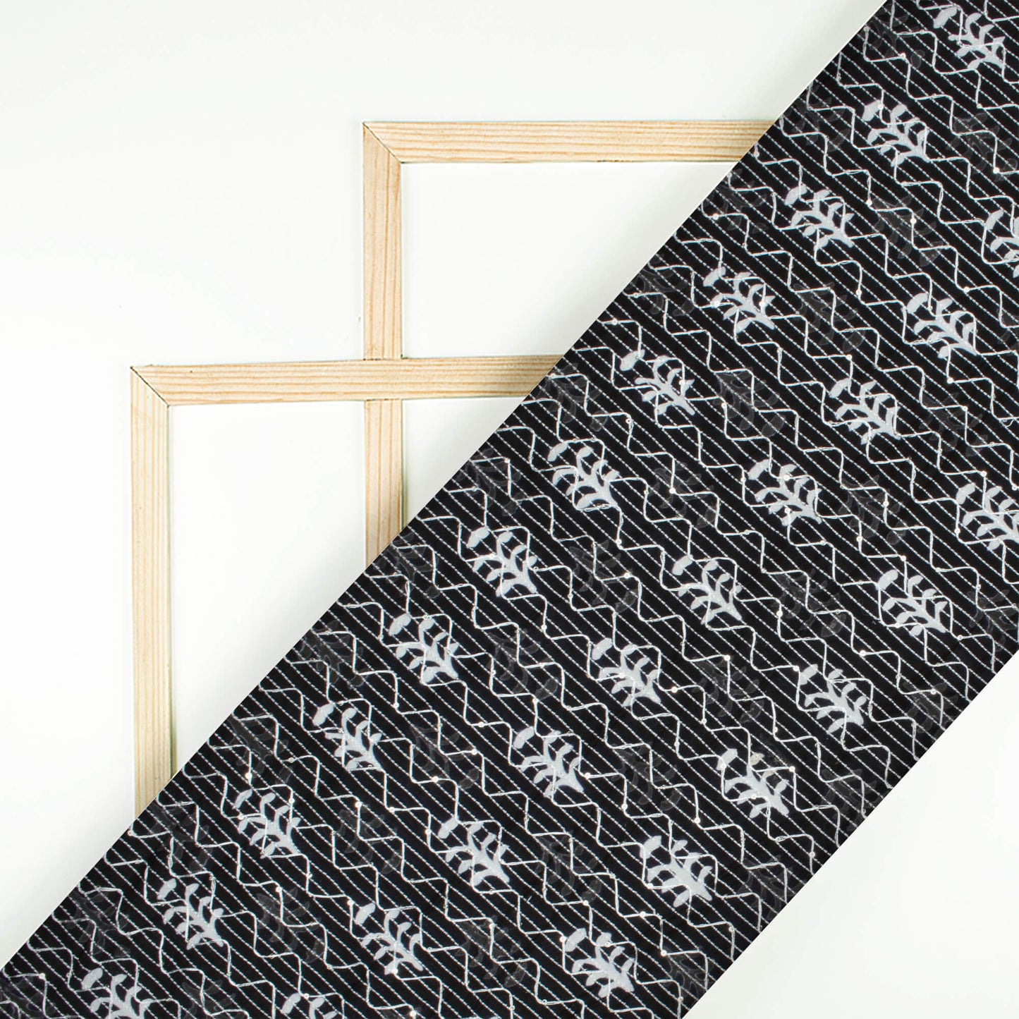 Monochrome Booti Pattern Sequins Embroidery Handblock Cotton Fabric