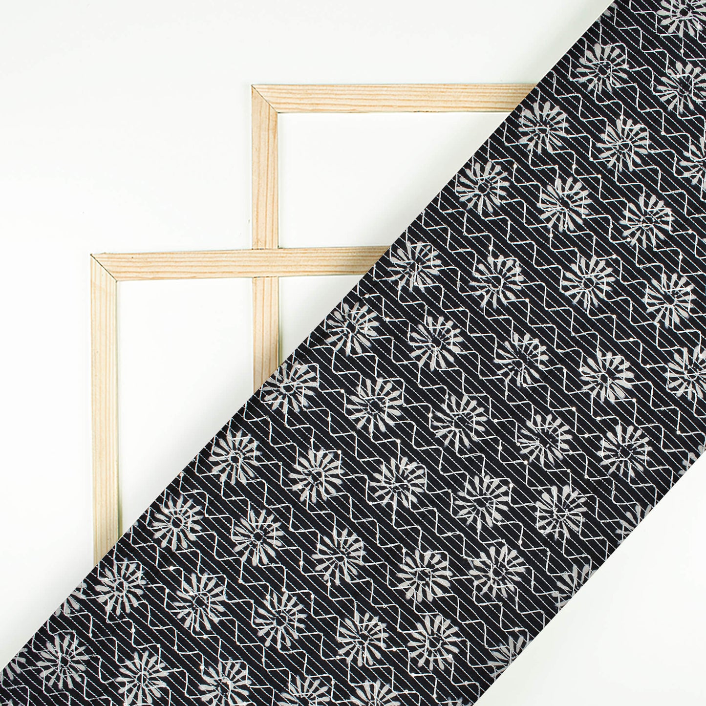 Monochrome Traditional Pattern Sequins Embroidery Handblock Cotton Fabric