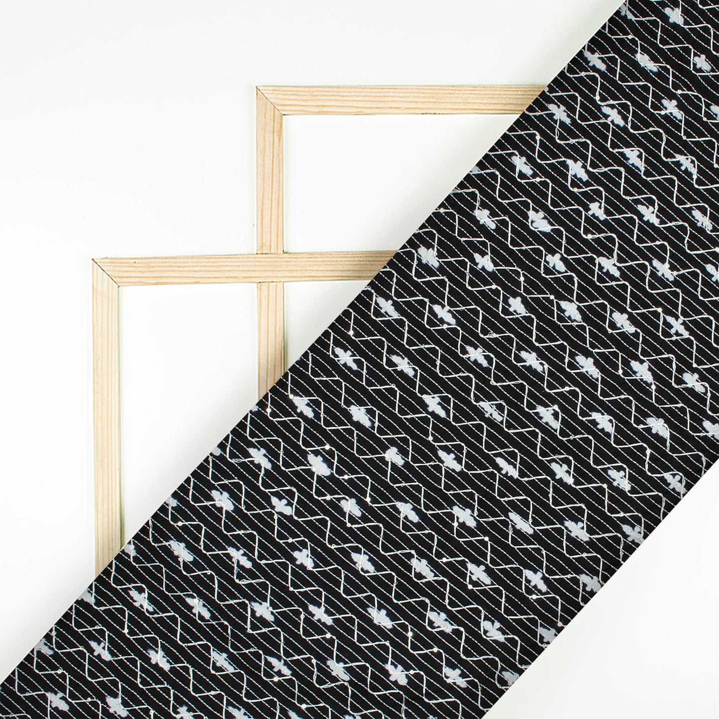 Monochrome Booti Pattern Sequins Embroidery Handblock Cotton Fabric