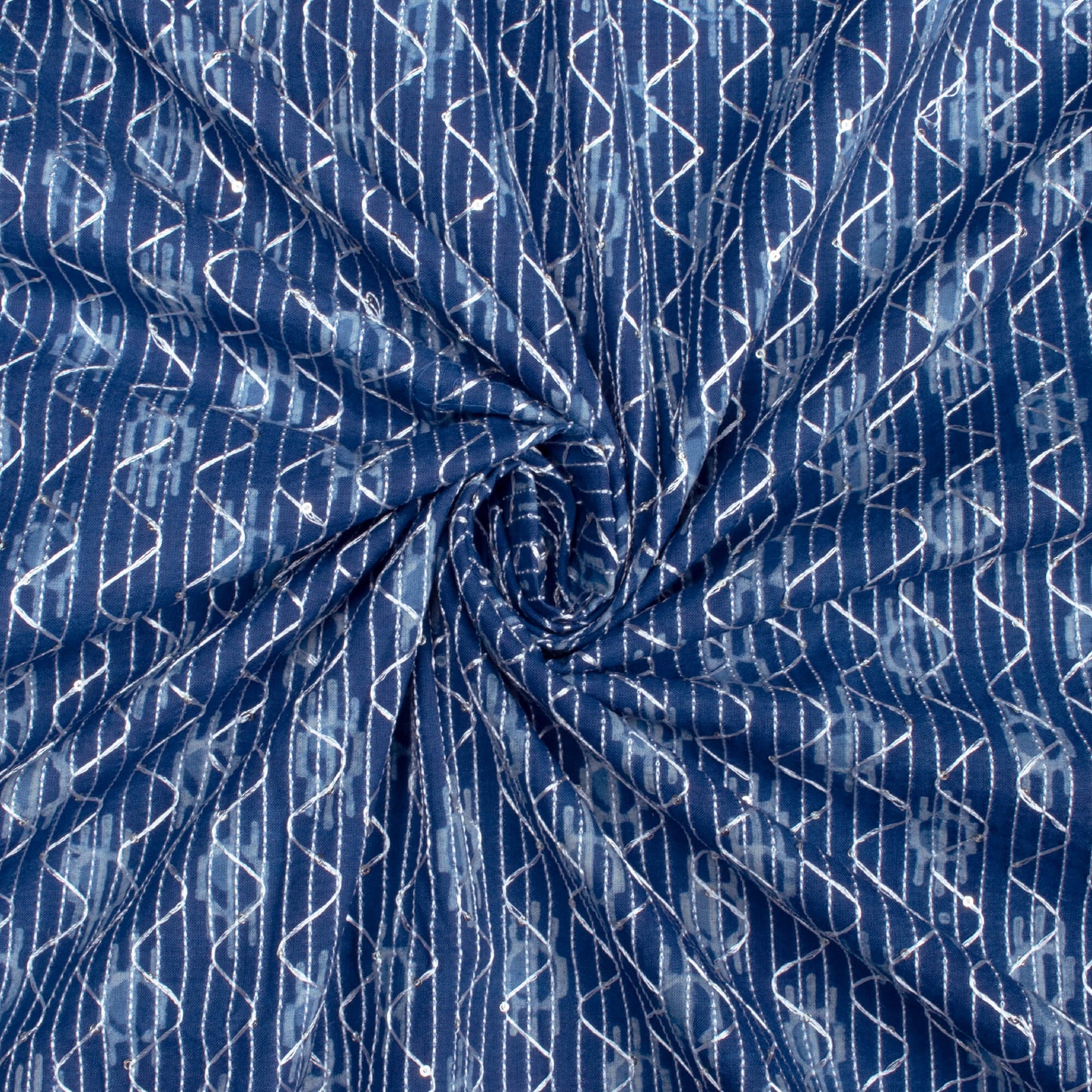Indigo Booti Pattern Sequins Embroidery Natural Dye Akola Handblock Cotton Fabric