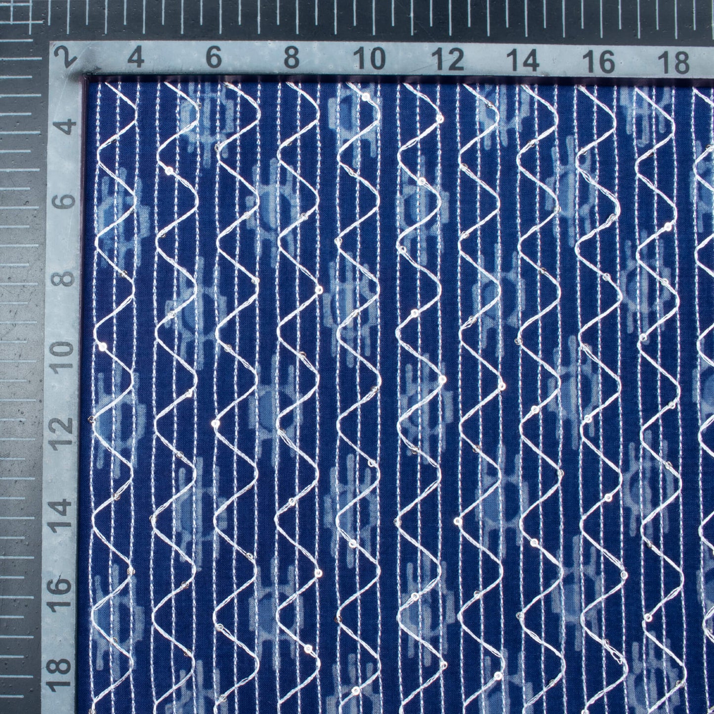 Indigo Booti Pattern Sequins Embroidery Natural Dye Akola Handblock Cotton Fabric