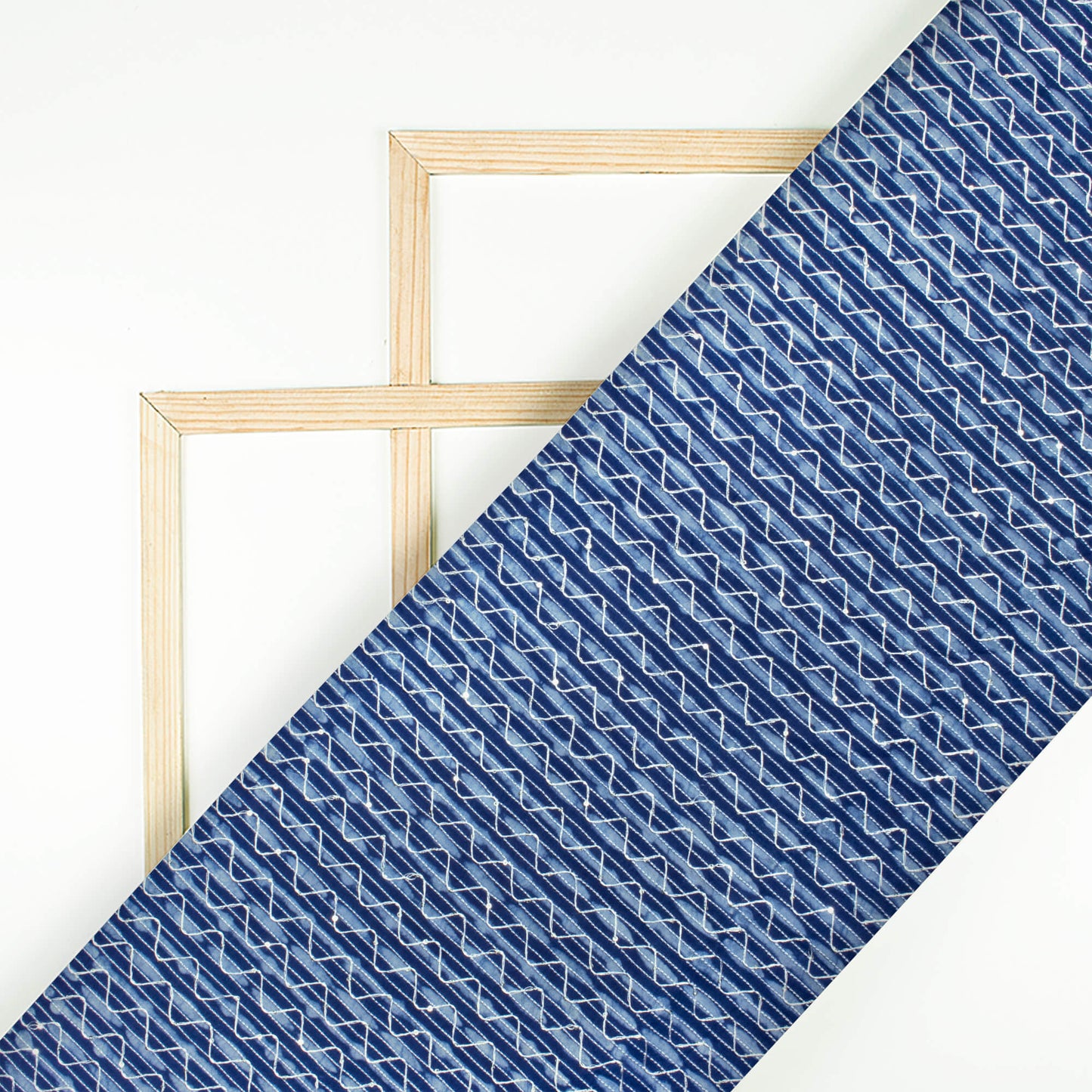 Indigo Stripes Pattern Sequins Embroidery Natural Dye Akola Handblock Cotton Fabric
