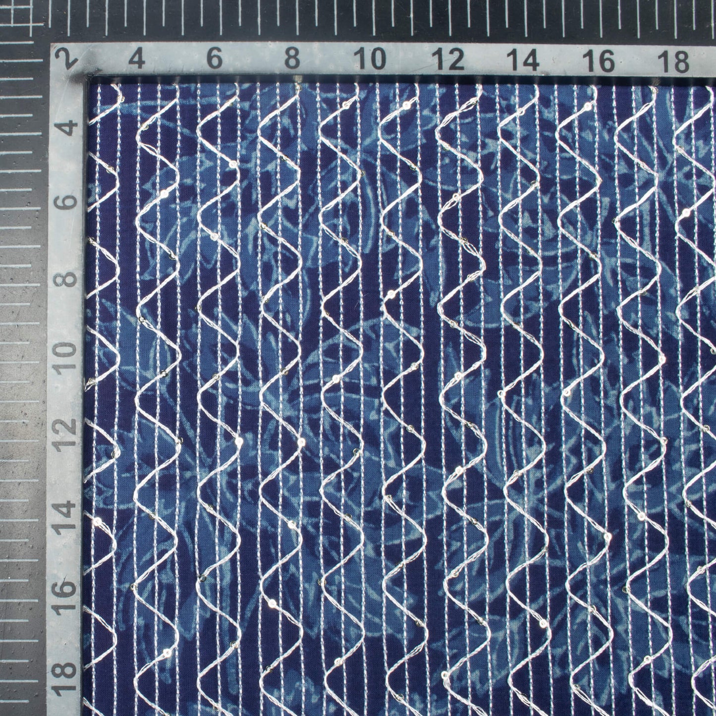 Indigo Leaf Pattern Sequins Embroidery Natural Dye Akola Handblock Cotton Fabric